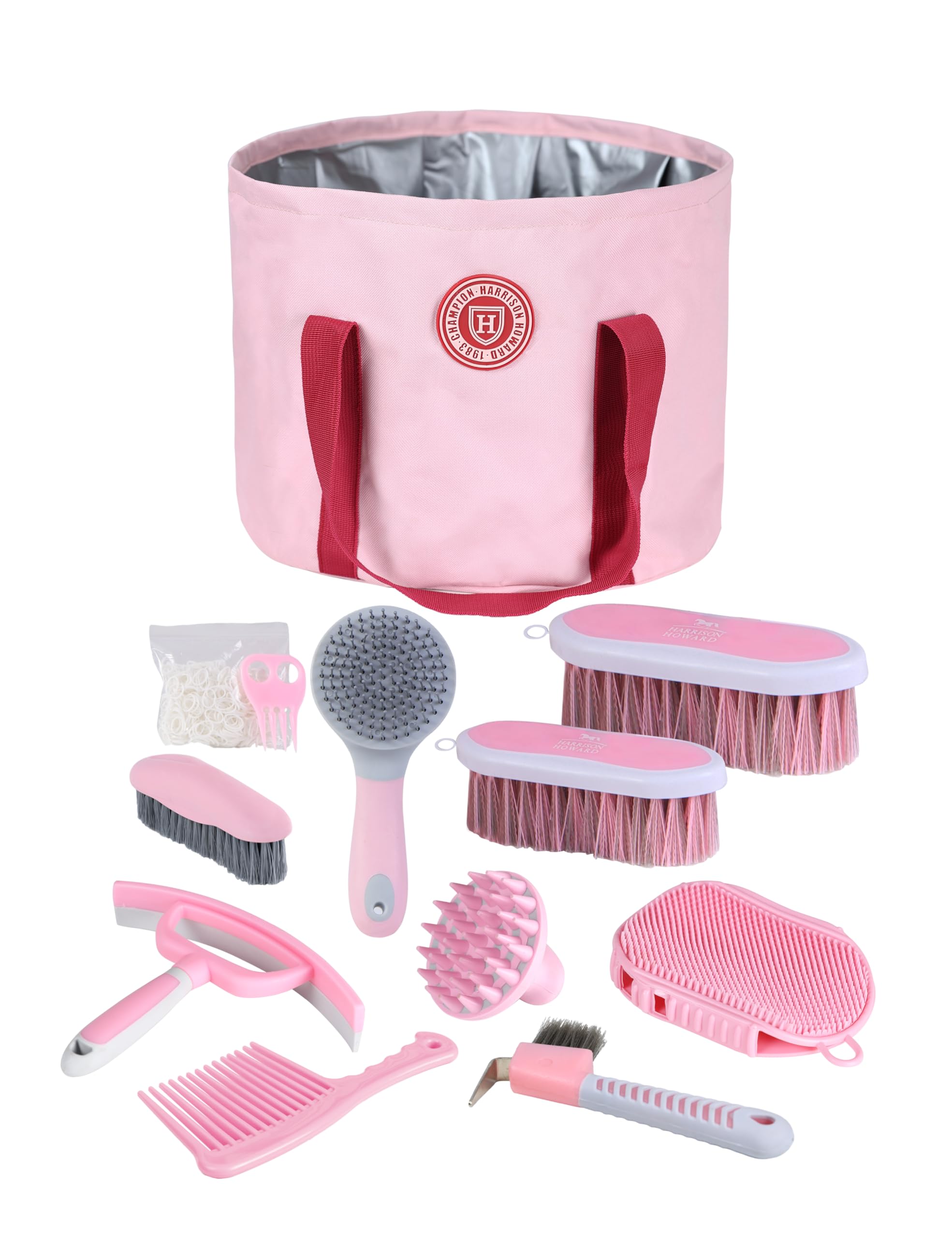 Harrison Howard Horse Grooming Kit 9-Piece Equine Care Series Horse Brush Sets With Organizer Tote Bag Pink