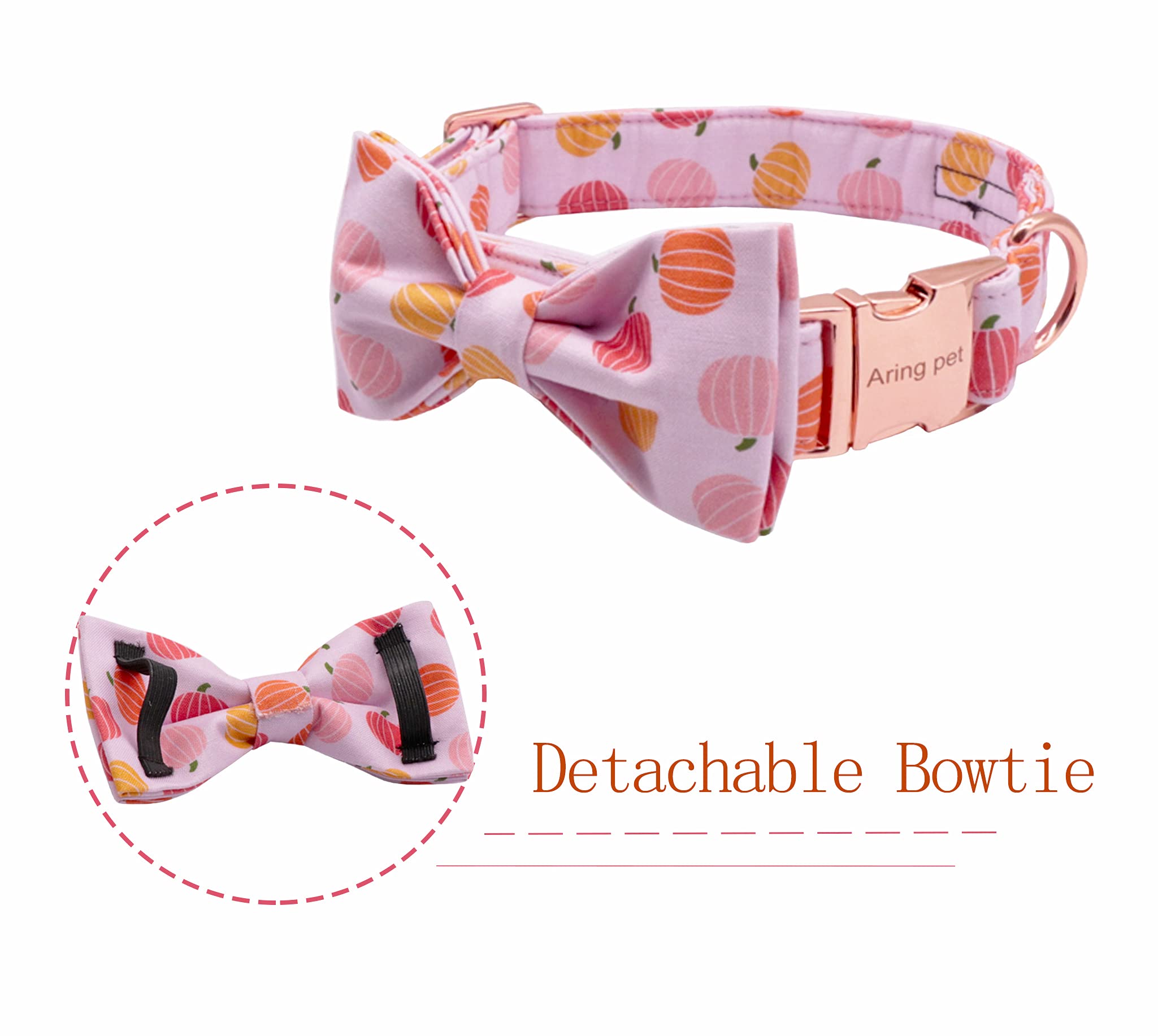 Aring Pet Bowtie Dog Collar,Dog Collar With Removable Bow,Adjustable Halloween Pink Pumpkin Dog Collar.