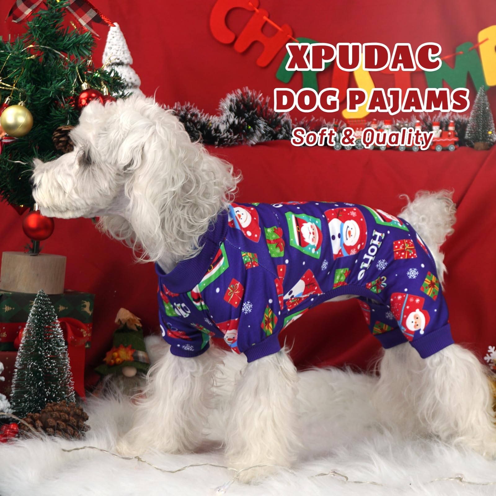 Xpudac 4 Pieces Dog Pajamas For Small Dogs Pjs Clothes Puppy Onesies Outfits For Doggie Christmas Shirts Sleeper For Pet, L