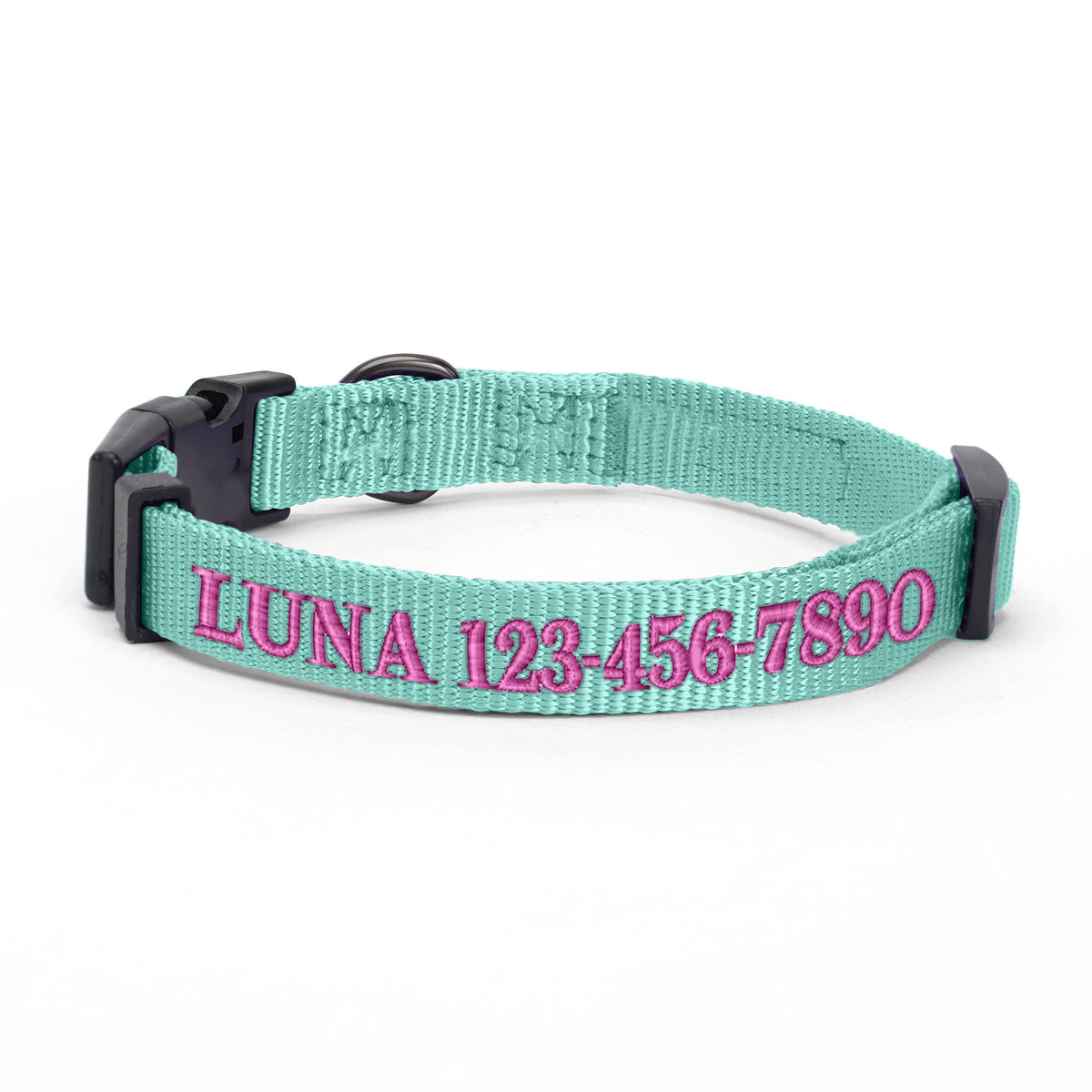 Pawtitas Personalized Customizable Dog Collar Puppy Collar Embroidered Customize W Pet Name & Phone Number Collars Xs Size Extra-Small Teal Custom Engraved Names