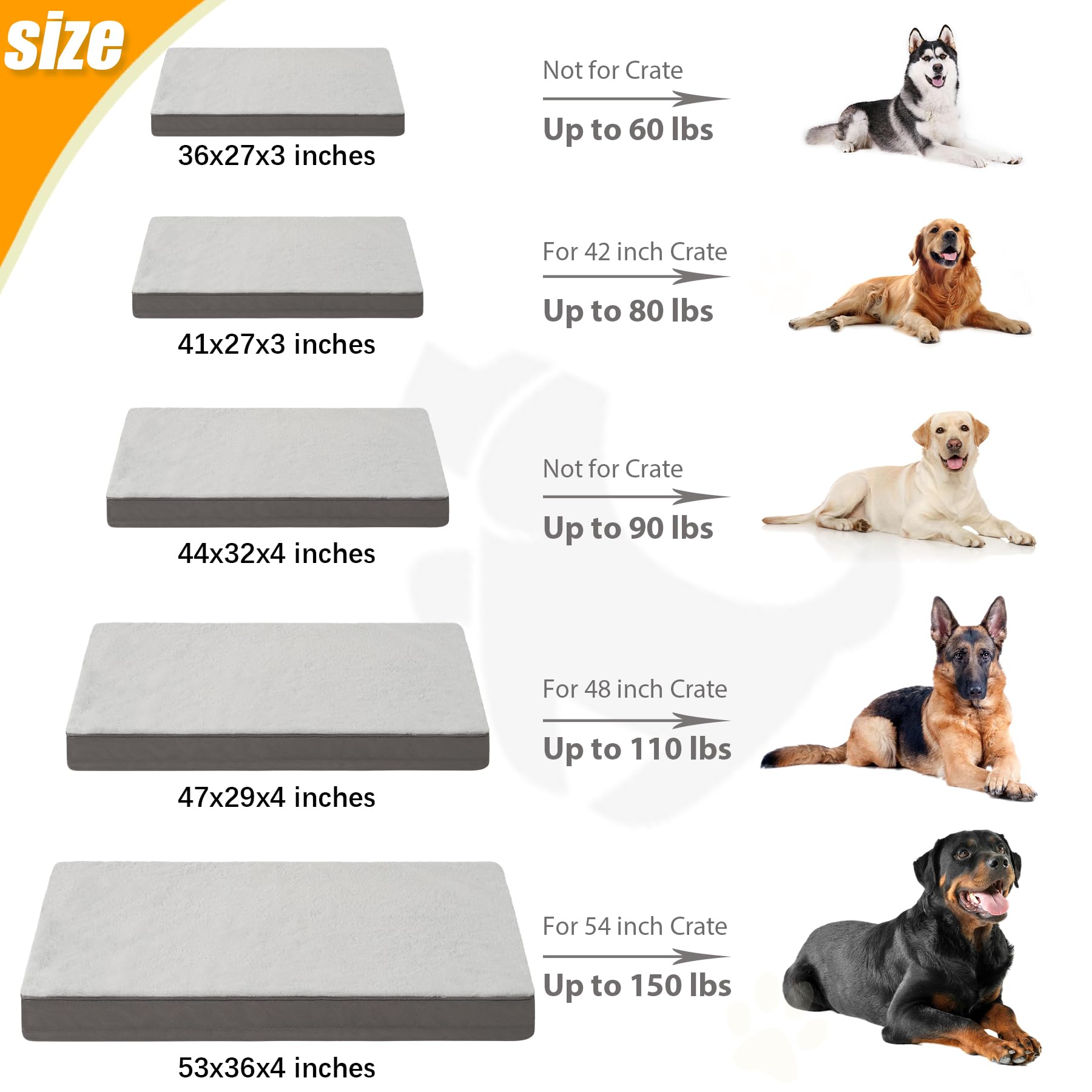 Ksiia Orthopedic Dog Bed Dog Crate Bed Waterproof Dog Beds For Extra Large Dogs Deluxe Plush Washable Dog Bed With Egg Crate Foam & Removable Cover, 47 X 29 Inch, Gray