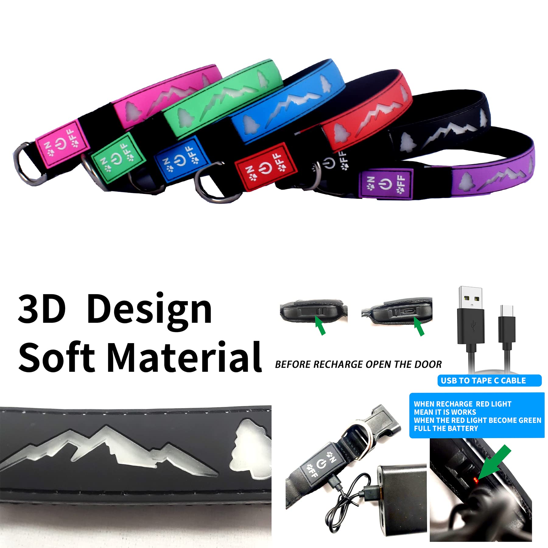 Dogled Led Dog Collar, 15 Light Modes, Usb-C Rechargeable, Silicone Material, Adjustable Size, (Blue, S(7.87-11.8'))