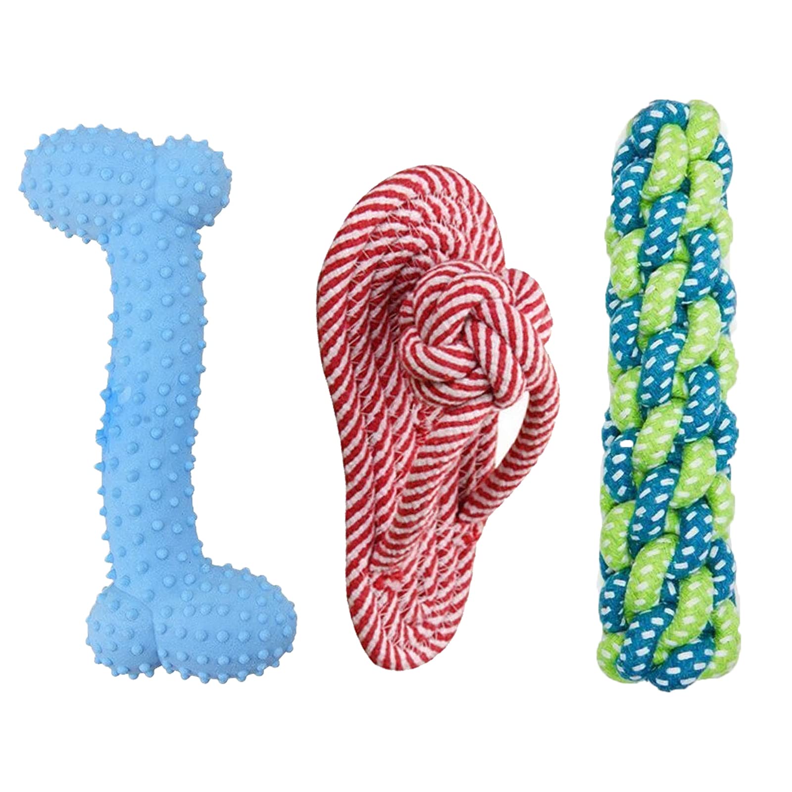 Emily Pets Dog Chew Toys For Puppies Teething Toy, Super Value 3 Pack Puppy Toys For Small Dog Rubber Bone Toy & Rope Dog Toy Fo