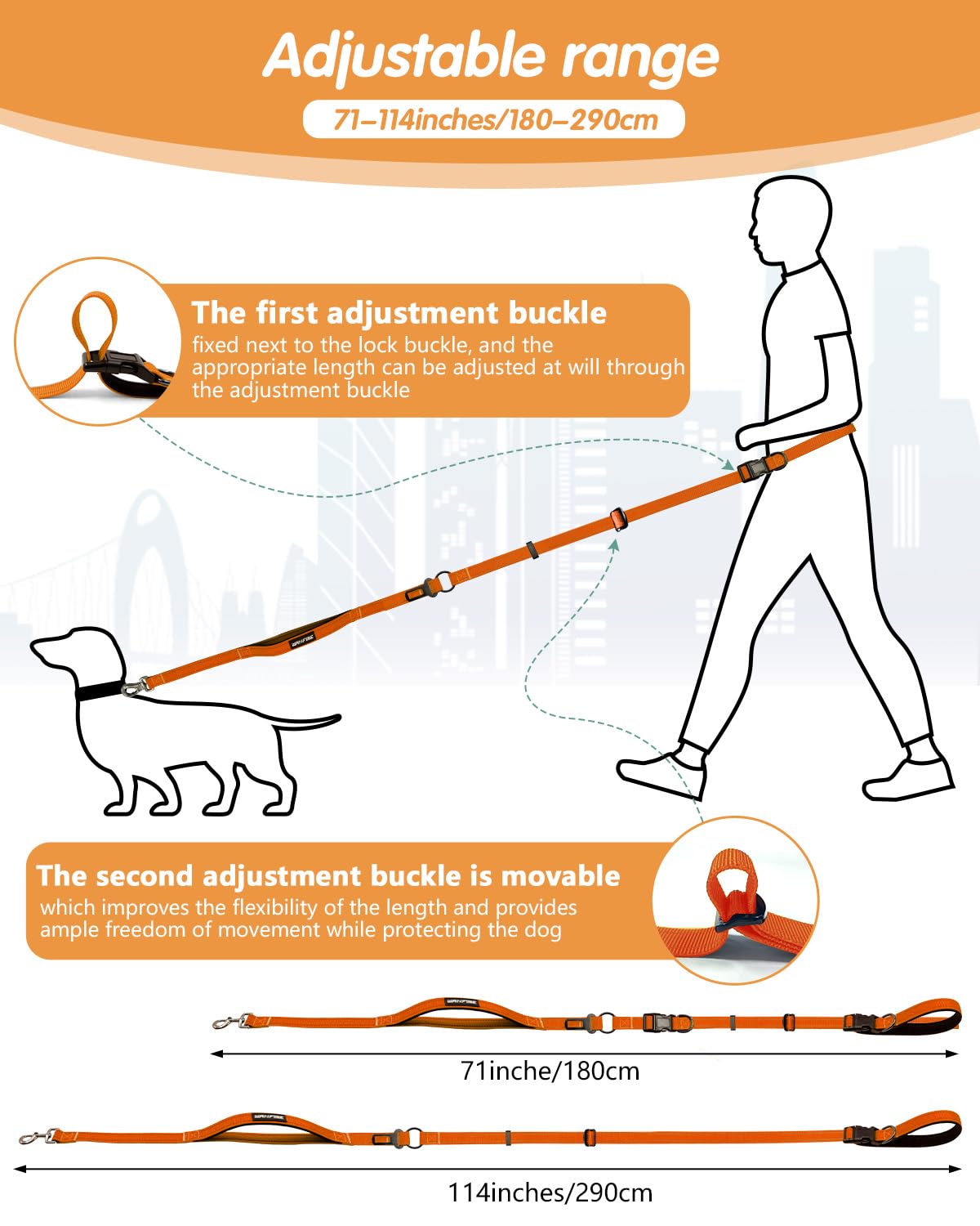 Wanfire Hands Free Dog Leash, Multifunctional Crossbody Dog Leash, 5.9-9.5Ft Long Waist Belt With Car Seatbelt And Double-Sided