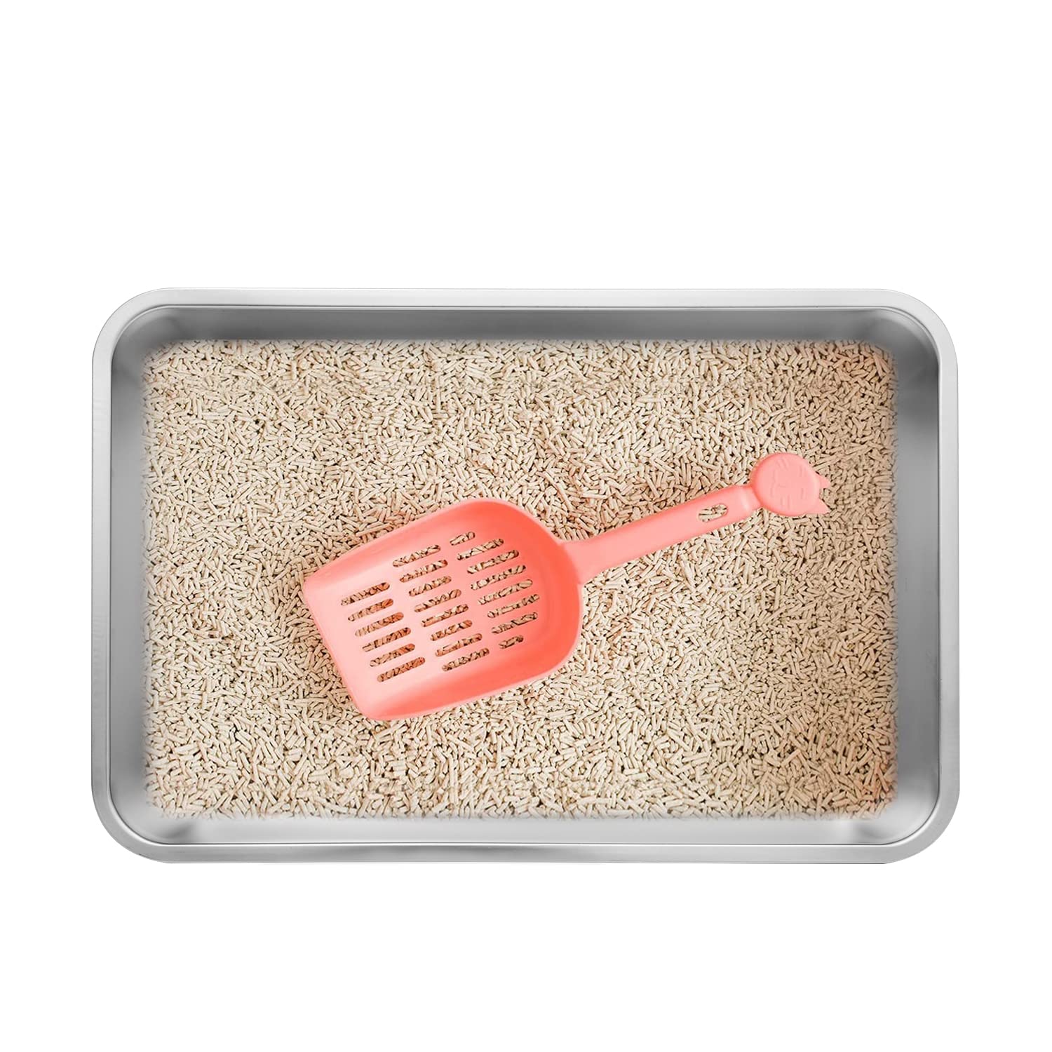 Kichwit Large Stainless Steel Cat Litter Box With High Sides, Metal Litter Pan For Big Cats, Non Stick Smooth Surface, Easy To Clean (23.4' L X 15.5' W X 7.6' H)