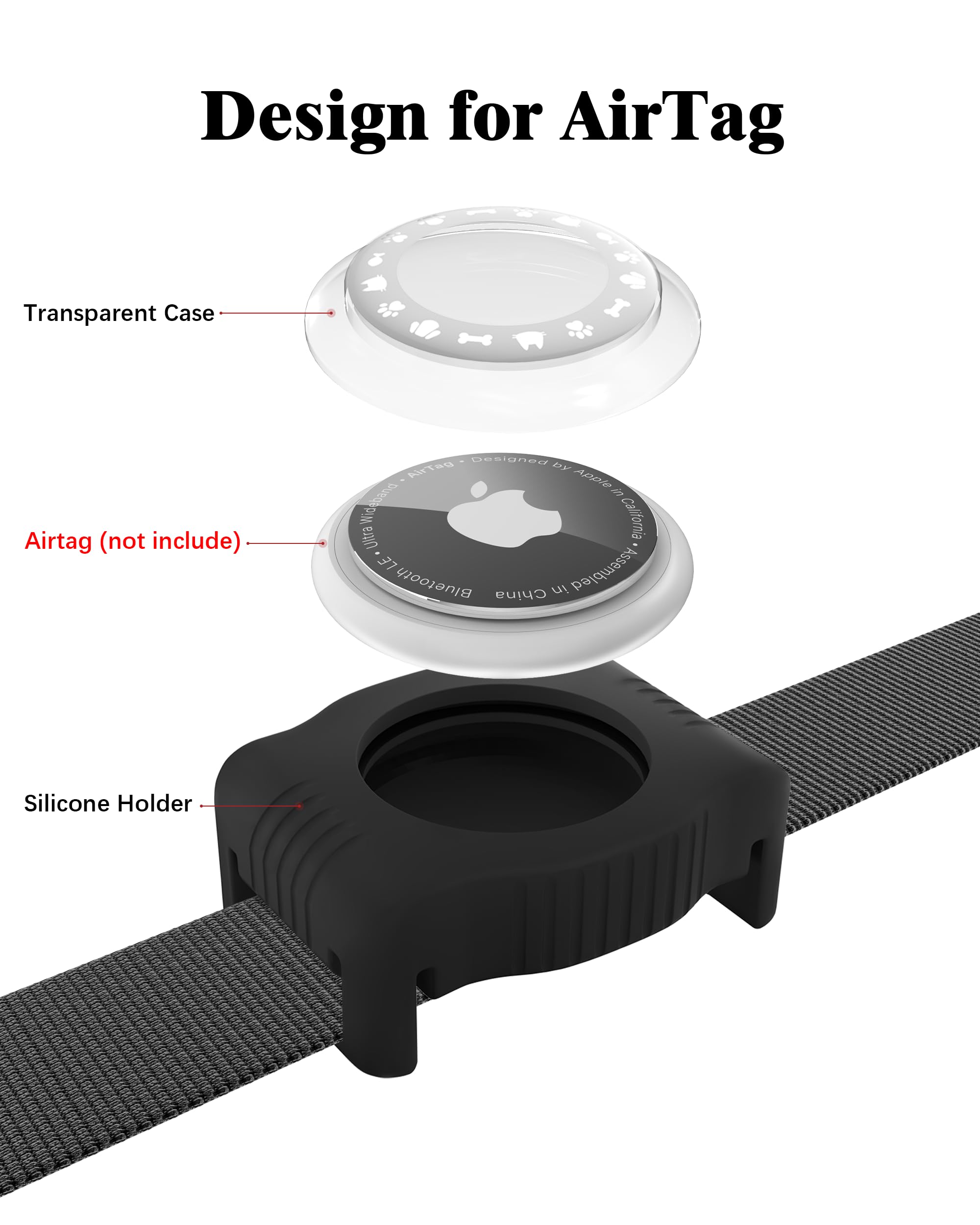 Whoseid Reflective Dog Collar With Airtag Holder,Adjustable Dog Collar With Neoprene Padded & Anti-Lost Qr Code Buckle (Black, M