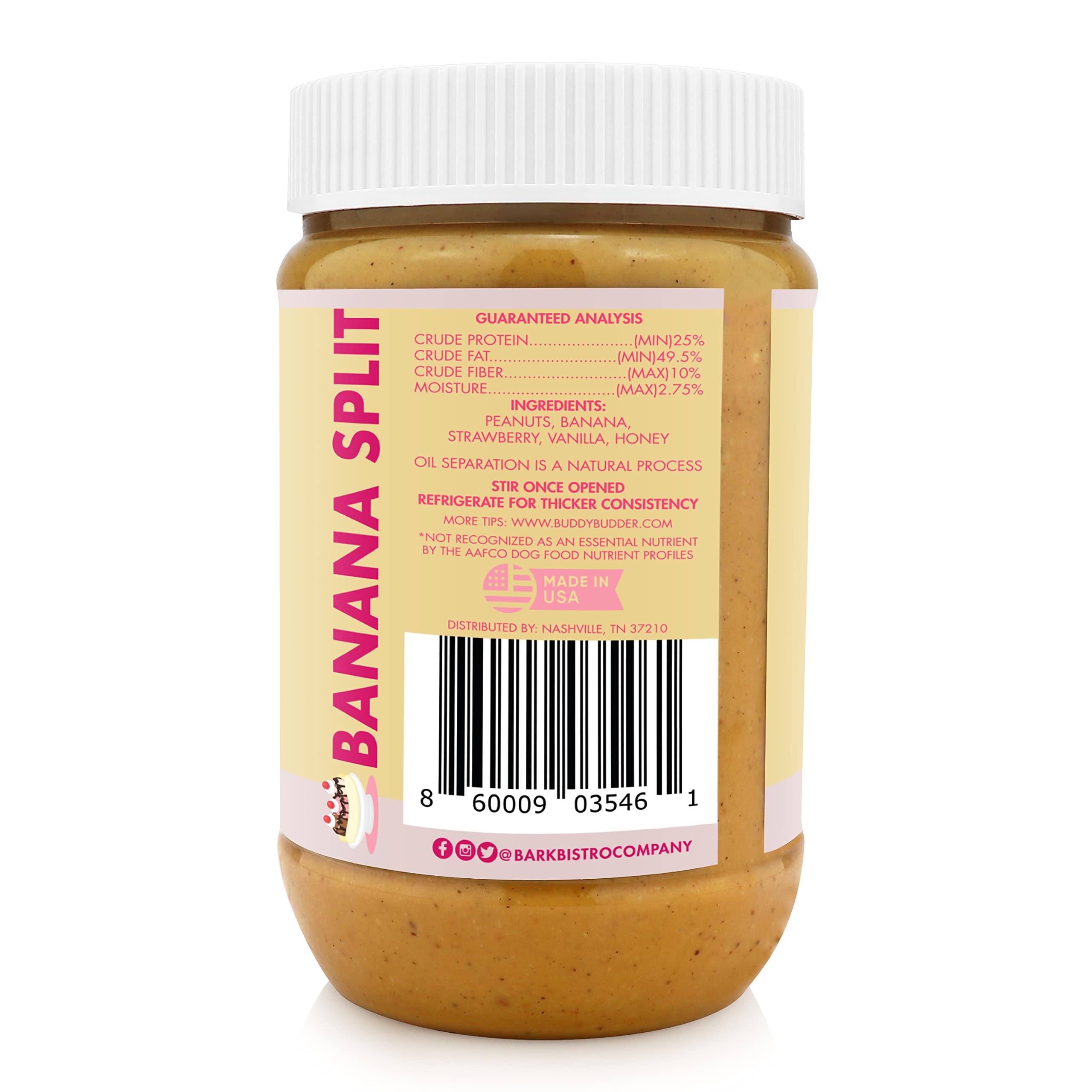 BUDDY BUDDER Banana Split, 100% Natural Dog Peanut Butter, Dog Treat, Made in USA (17oz)