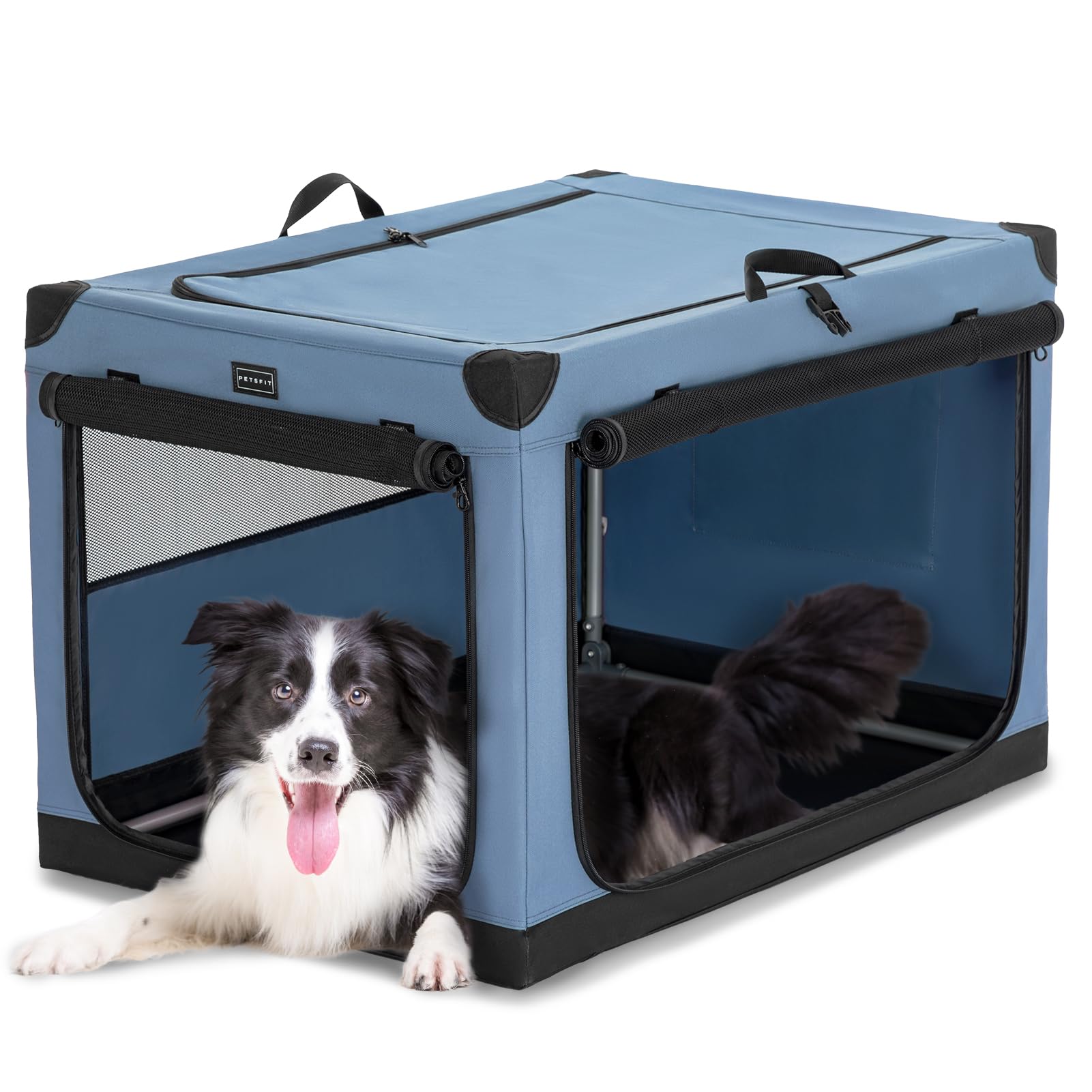 Petsfit Collapsible Dog Crate, With Patented Adjustable Fabric Cover, Chewproof & Lockable Mesh Doors, Waterproof Base Portable
