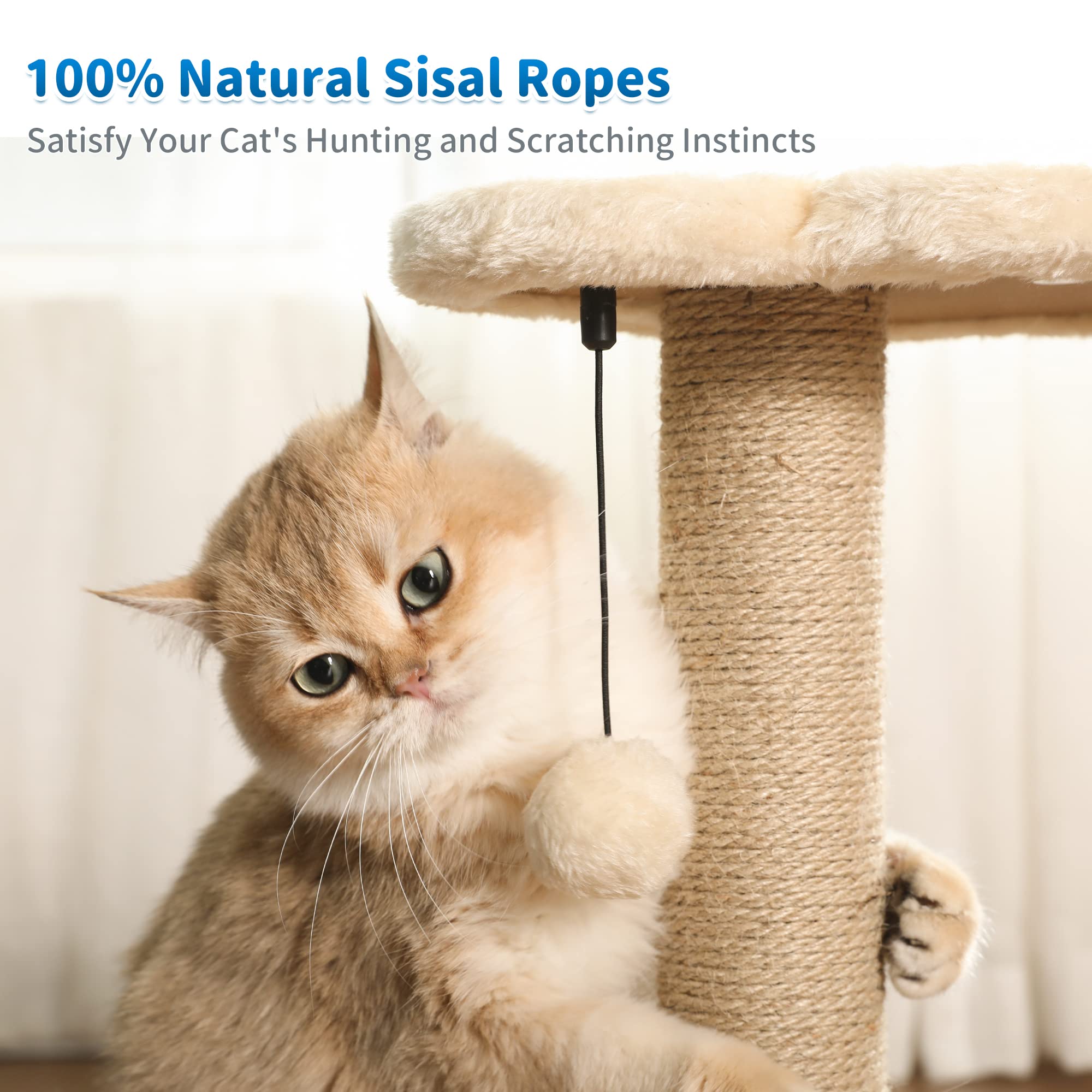 Made4Pets Cat Scratching Post, Cat Self Groomer For Indoor Cats, Cloud Soft Perch For Rest, 17.5' Tall Natural Sisal Scratcher Cat Grooming Interactive Ball Track Toys For Small Cats Kittens