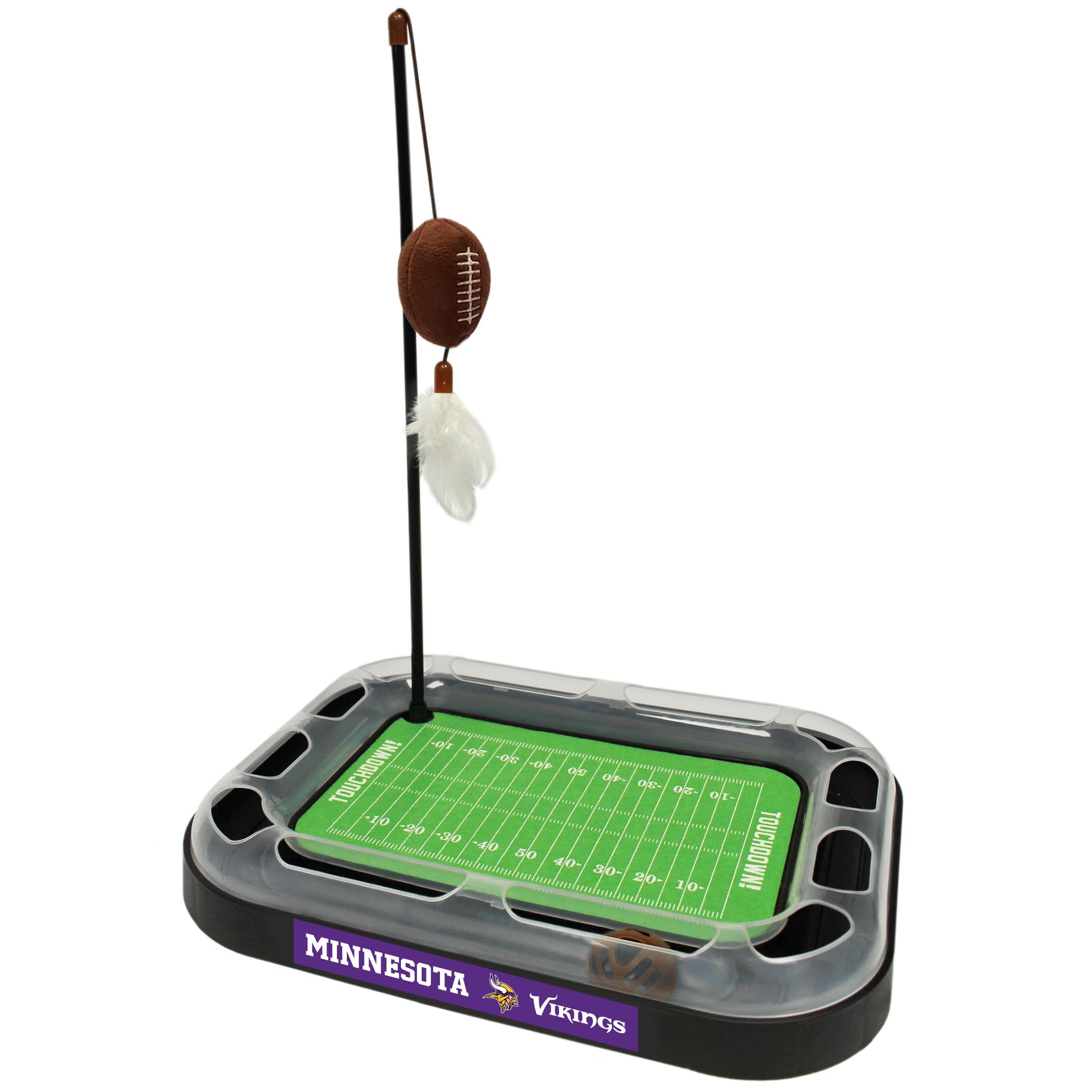 Pets First Cat Ball Bell Minnesota Vikings Football Field CAT Scratcher Toy with Catnip Filled Plush Football Toy & Feather Cat 