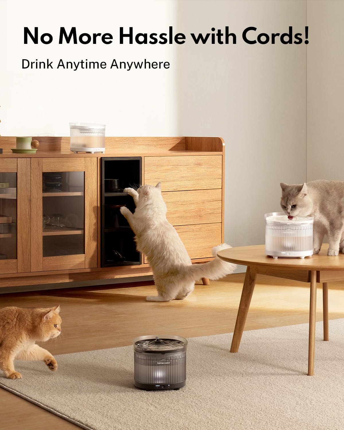 Homerunpet Cat Water Fountain, Cordless Pet Fountain 30-Days Battery Operated, 2L/68Oz Water Fountains For Cats Indoor, Cat Foun