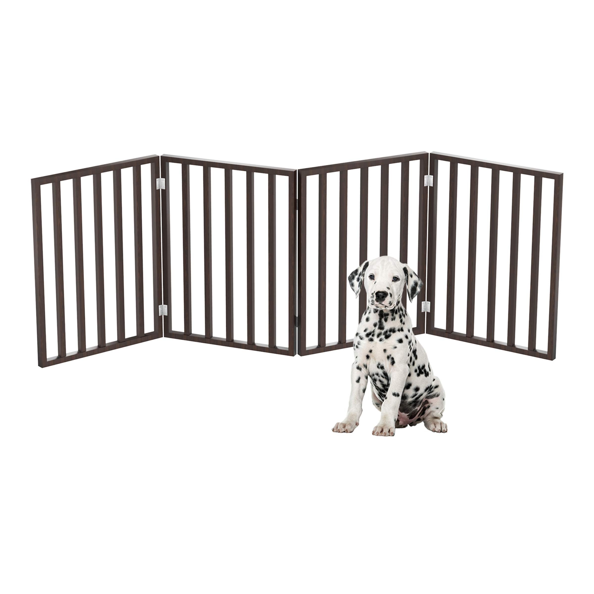 Pet Gate - 4-Panel Indoor Foldable Dog Fence For Stairs, Hallways Or Doorways - 72X24-Inch Retractable Wood Freestanding Dog Gates By Petmaker (Brown)