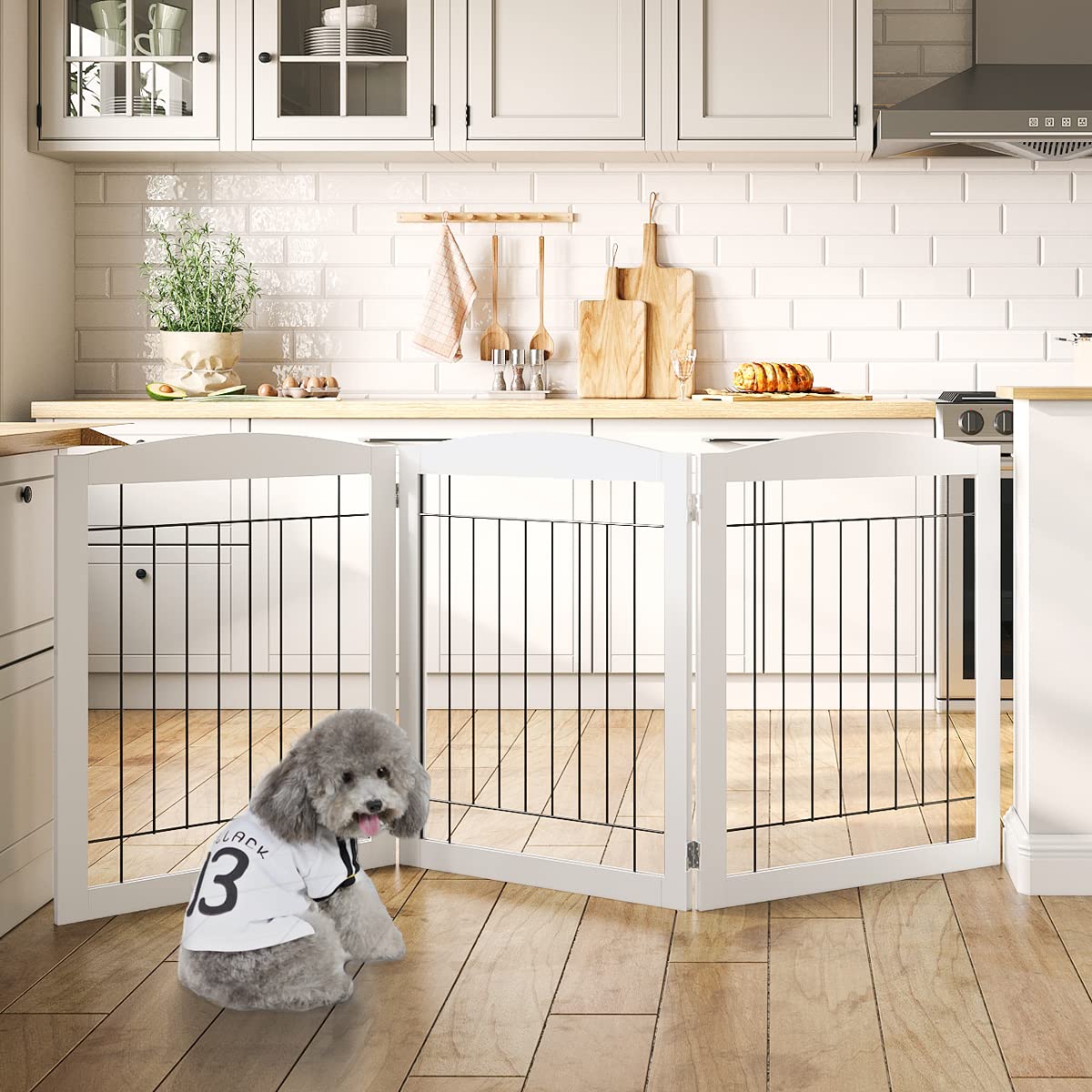 PAWLAND Extra Wide Dog gate for The House, Doorway, Stairs, Freestanding Foldable Wire Pet Gate, Pet Puppy Safety Fence, 30 Heig