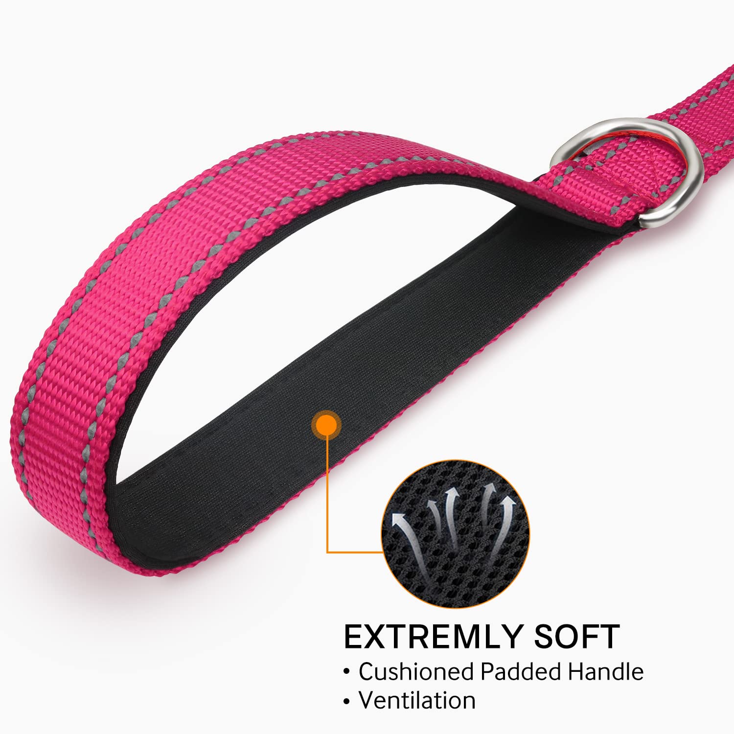 Joytale Double-Sided Reflective Dog Leash, 6 Ft/5 Ft/4 Ft, Padded Handle Nylon Dogs Leashes For Medium & Large Dogs Walking, Hotpink, 5Ft