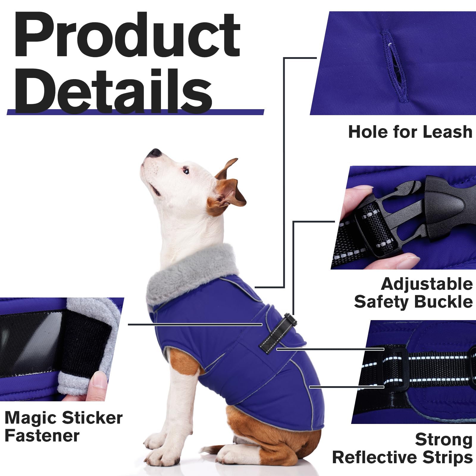 LeLePet Warm Dog Coat, Waterproof Fleece Vest for Cold Weather, Adjustable Buckle, XXXL, Blue