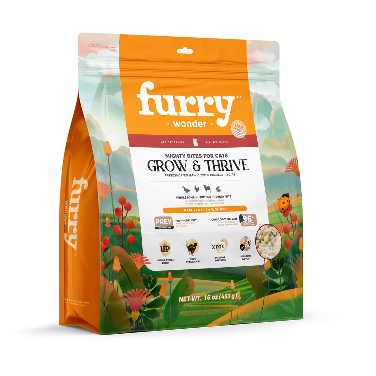 Furry · Wonder . Freeze Dried Raw Cat Food Duck And Chicken Recipe 16 Ounce, Usa Made High Protein Grain Free Cat Food For Complete Meal Or Food Topper, Freeze Dried Raw Diet For Grow & Thrive