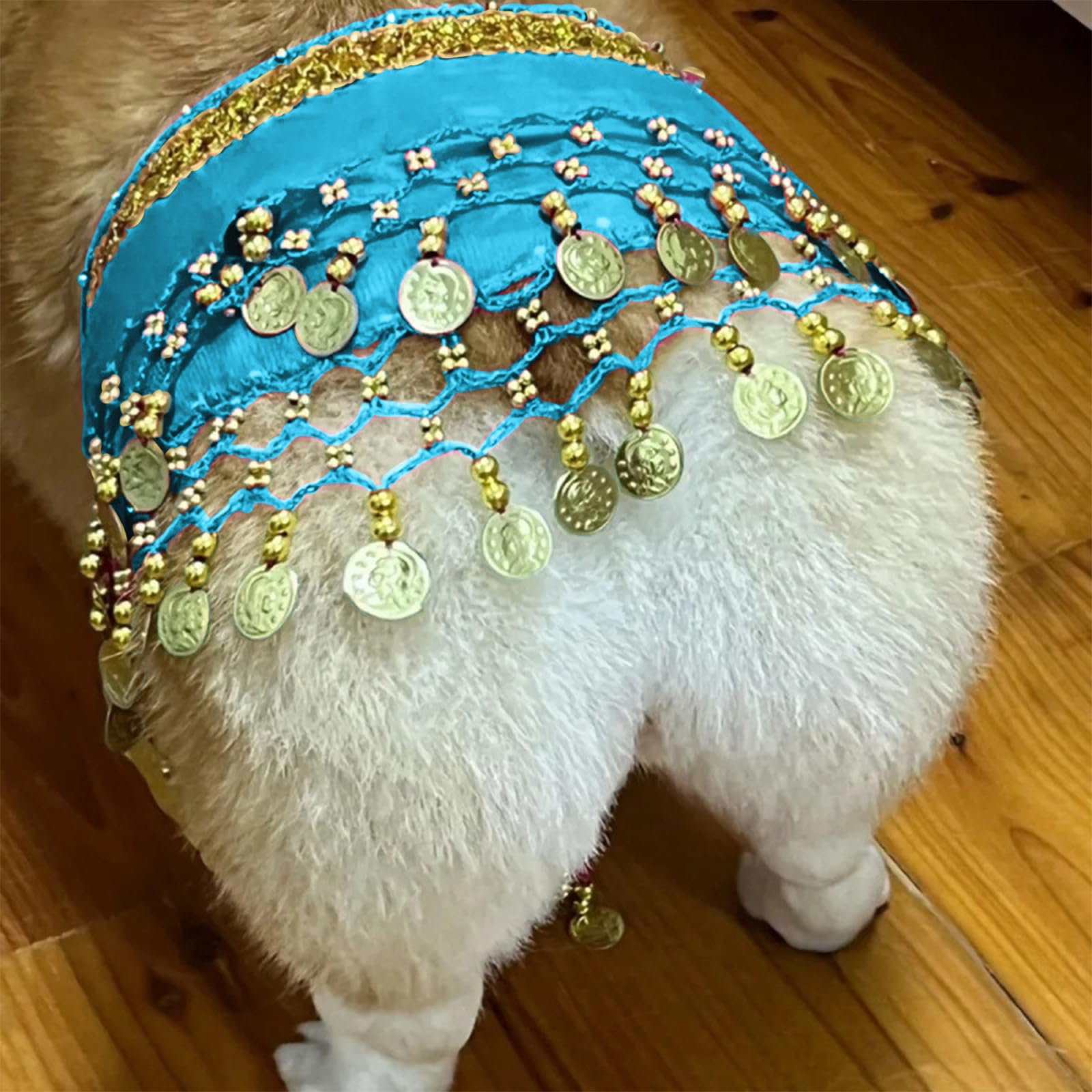 Agloo Funny Dog Belly Dancer Costume - Shaking Hip Outfit With Sequin Butt Clothes,Scarf For Pet Cosplay Parties (Blue)