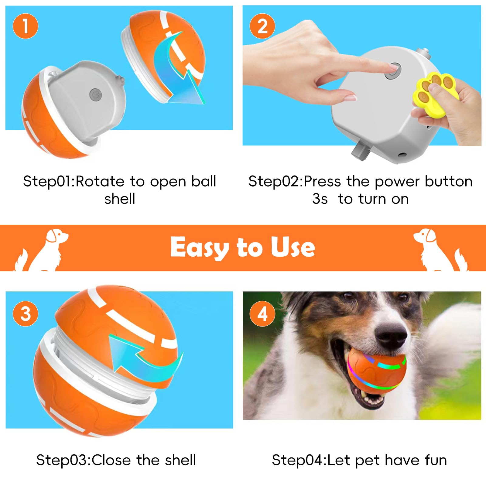 Petrendy Interactive Dog Toy, Smart Interactive Dog Ball Remote Control, Automatic Moving, Bouncing, Vibrating Pet Toys For Medi