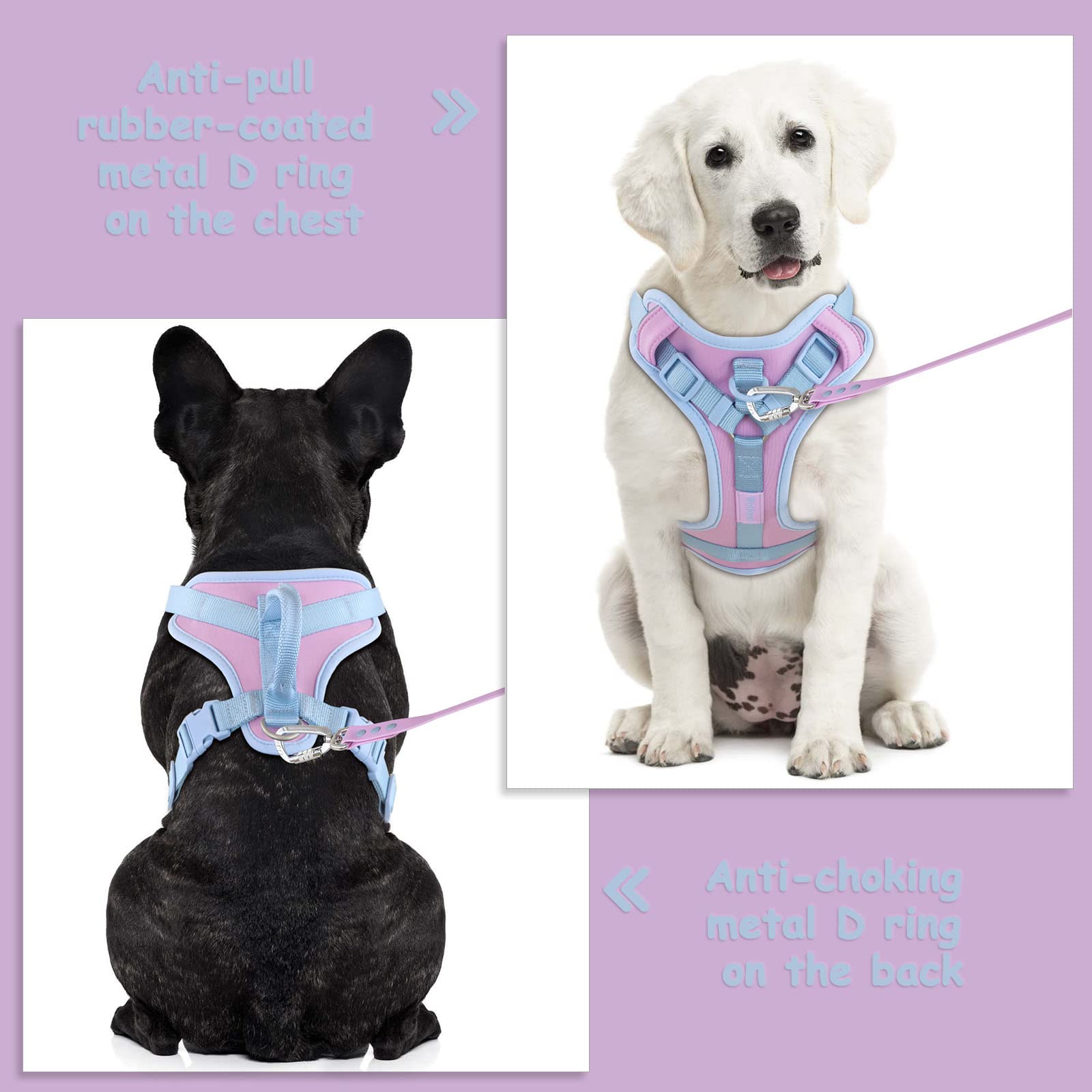 Wolfone No Pull Dog Harness Adjustable Soft Padded Pet Vest With Control Handle Adorable Daily Harness For Dogs(Sweet Lilac Xs)
