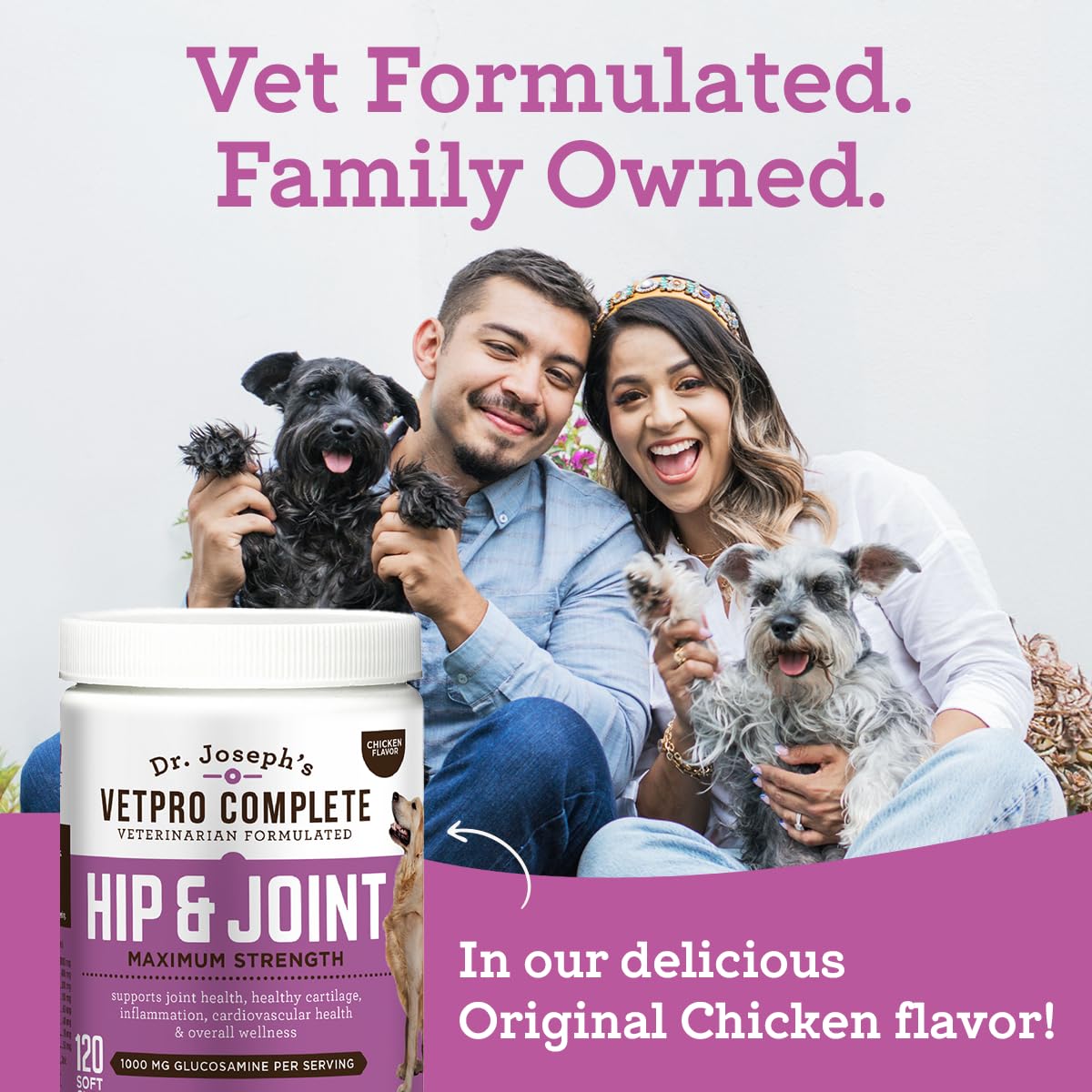 VetPro Complete Dr. Josephs Dog Hip and Joint Supplement, 60 Count, Chicken Flavored Pain and Inflammation Relief Chews with Gl