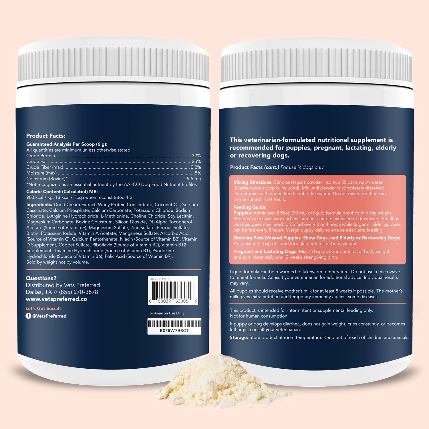 Vets Preferred Puppy Milk Replacement Formula - Dog Milk Replacer Powder Supplement for Pregnant, Lactating, Aging Dogs - Enrich
