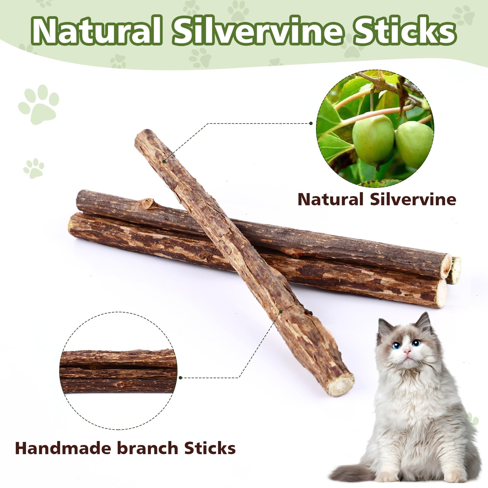 Wousedo Catnip Chew Toys For Cats, 24 Pack Cat Toys With Silvervine Sticks, Natural Silvervine Stick Cage Balls & Bell Balls For