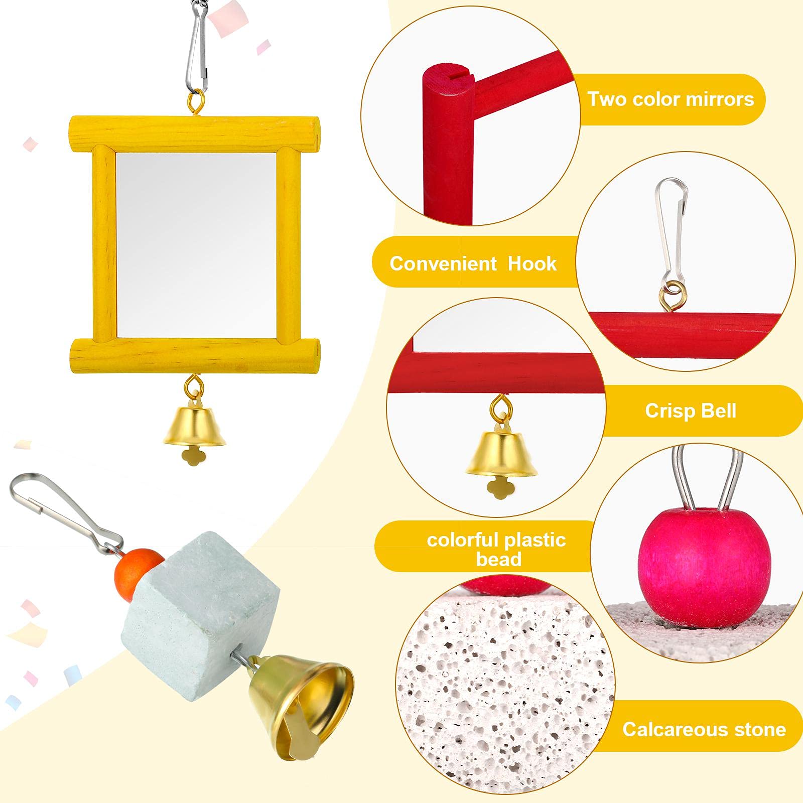 6 Pieces Chicken Toys For Coop, Chick Toys, Chicken Mirror Toy With Bells, Hen Chicken Xylophone Toy With 8 Metal Keys, Parrot Grinding Stone, Sepak Takraw Toy, Dangling Bird Toy