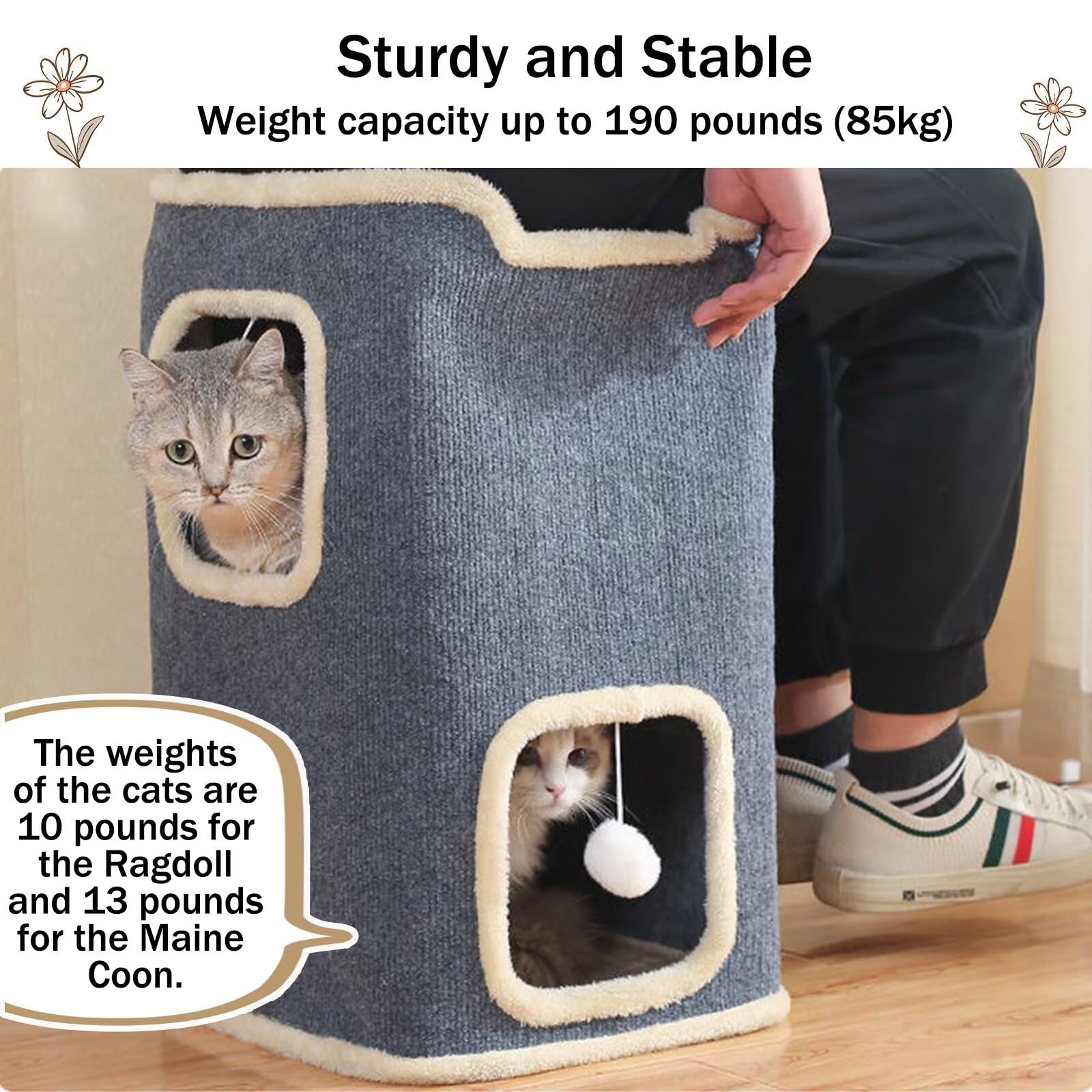 Pempet Cat House For Indoor Cat Beds, Multi-Level Cat Condo Foldable Cat Cave(2-Level)