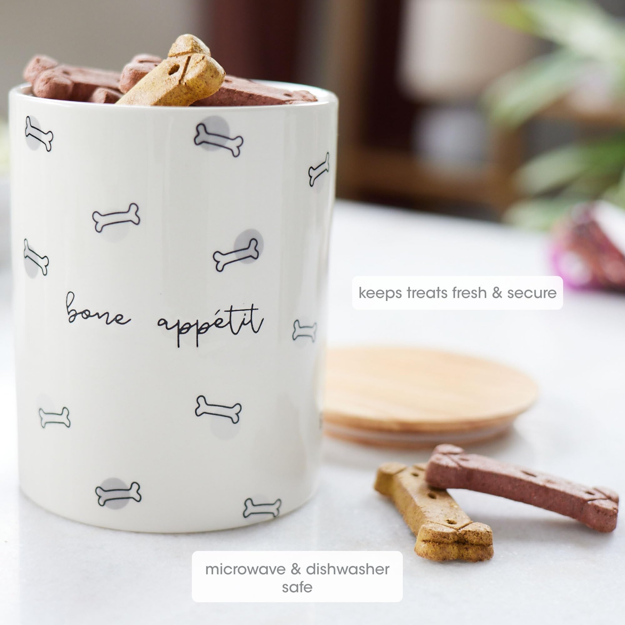 Pearhead Ceramic Dog Treat Jar - Modern Neutral Color, Dishwasher Safe, Silicone Seal Lid, Model 50221