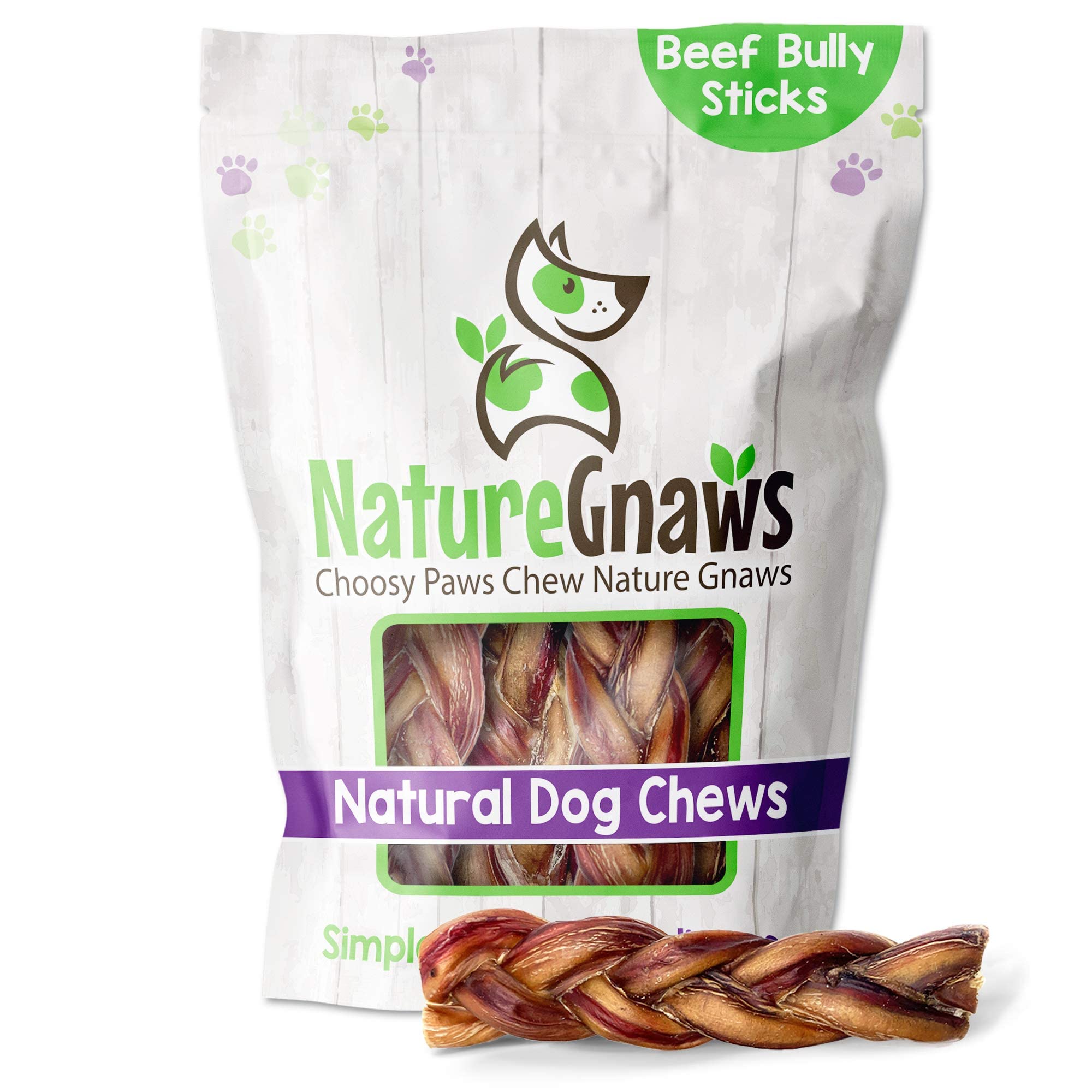 Nature Gnaws Braided Bully Sticks for Dogs 5-6 (3 Count) - Long Lasting for Small and Medium Dogs - Natural Beef Dog Chew Bones