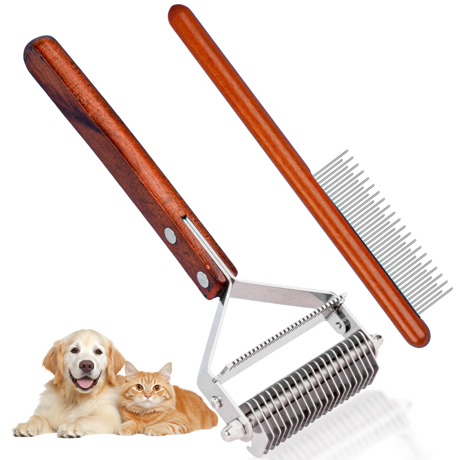 Cat Brush For Dematting & Deshedding, Professional Pet Grooming Brush, Pet Grooming Brushes With Wood Handle, Shedding Comb For 