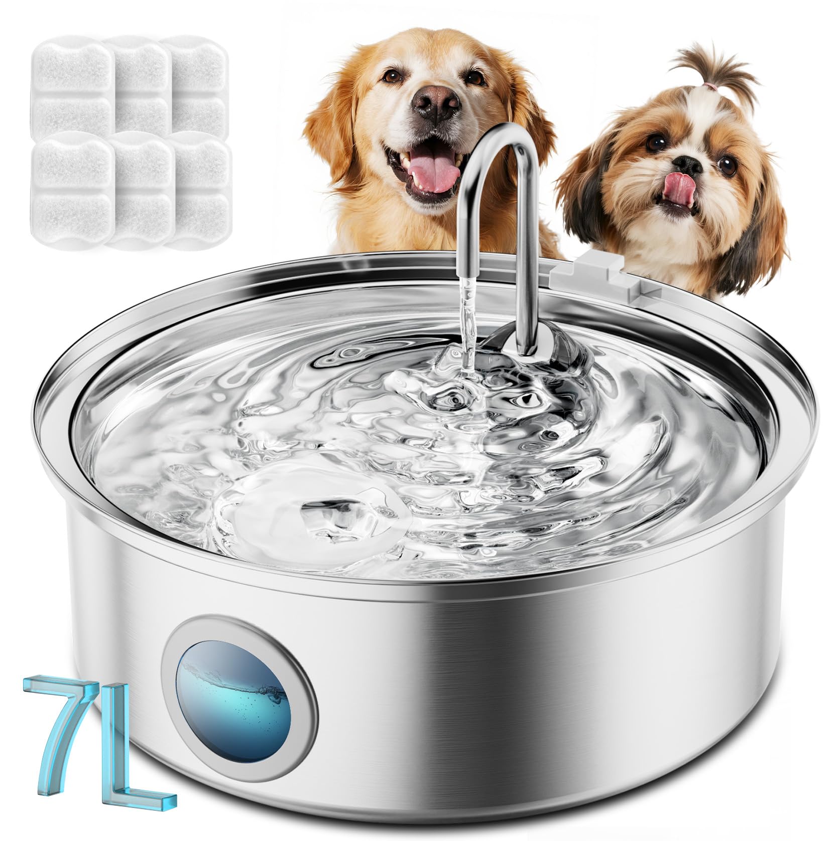 oneisall Dog Water Fountain for Large Dogs,7L/230oz/1.8G Stainless Steel Dog Fountain Super Quiet with Triple Filtration,Great f