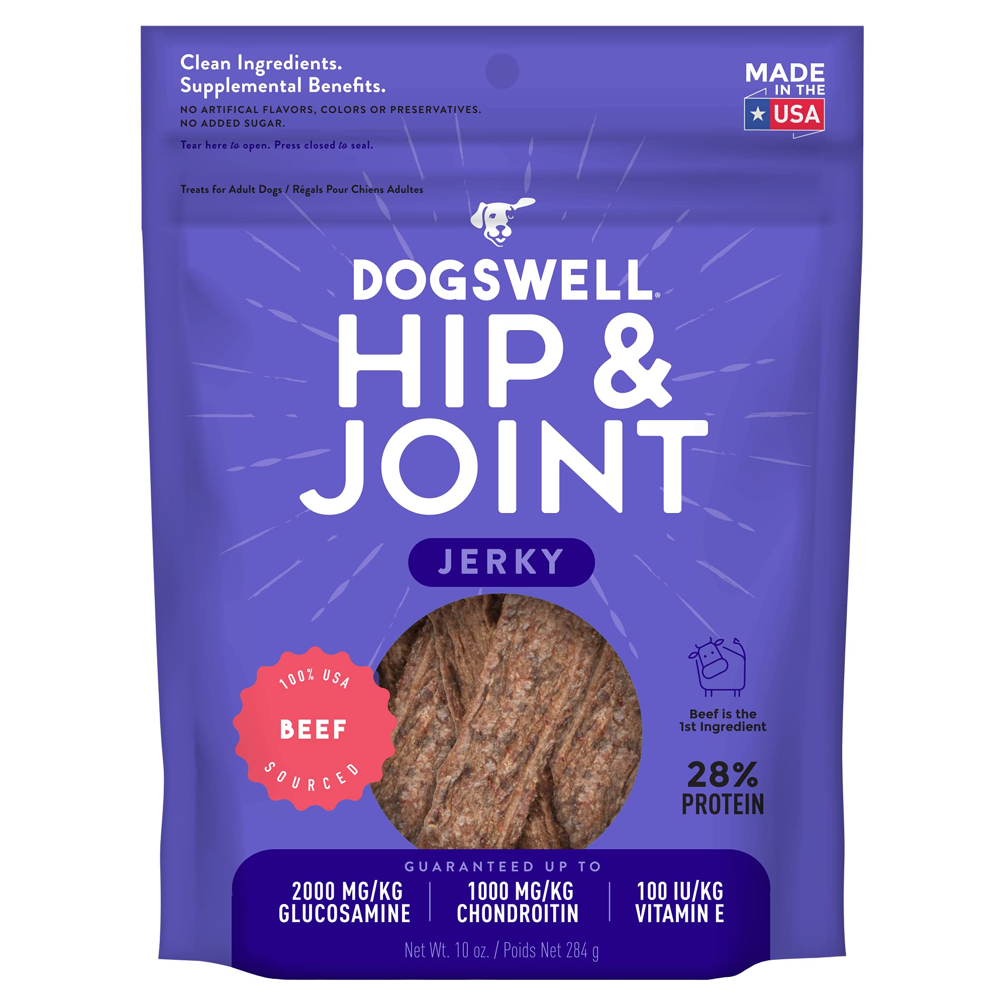 DOGSWELL 842190 Hip & Joint Beef Jerky Pet Food, 10 Oz