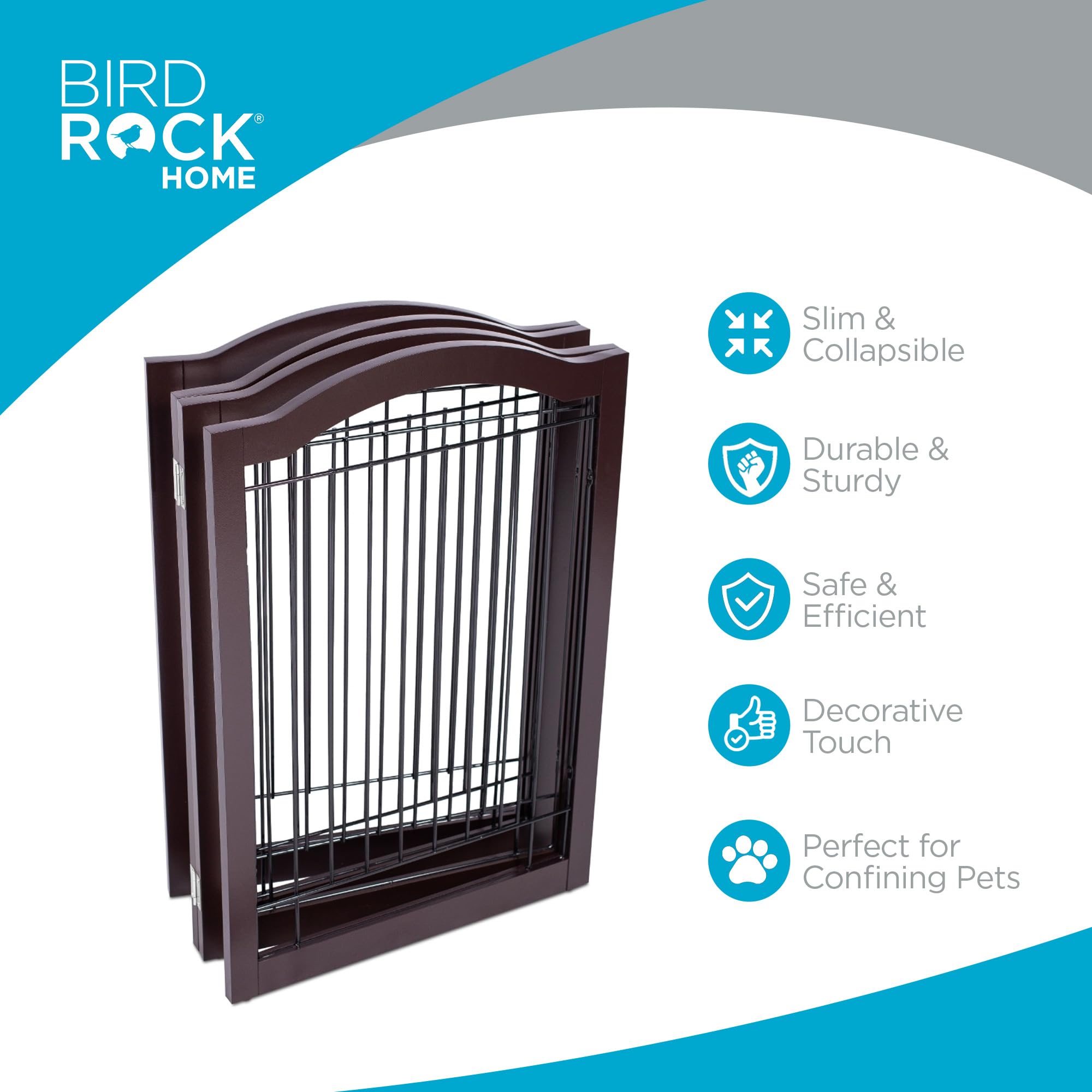 Internet'S Best Arched Top Wire Dog Gate - 3-Panel Free Standing Indoor Folding Pet Barrier, Ideal For Medium, Large Dogs, Puppies, & Cats, For Home, Doorway, Stairs - 30In X 60In, Espresso
