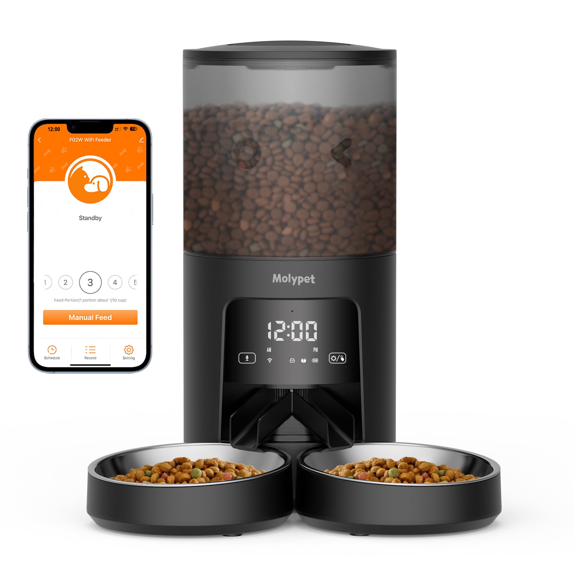 Molypet Automatic Cat Feeders with Timer  4L Cat Food Dispenser of 6 Meals with 10S Voice Recorder and Desiccant Bag, Support D