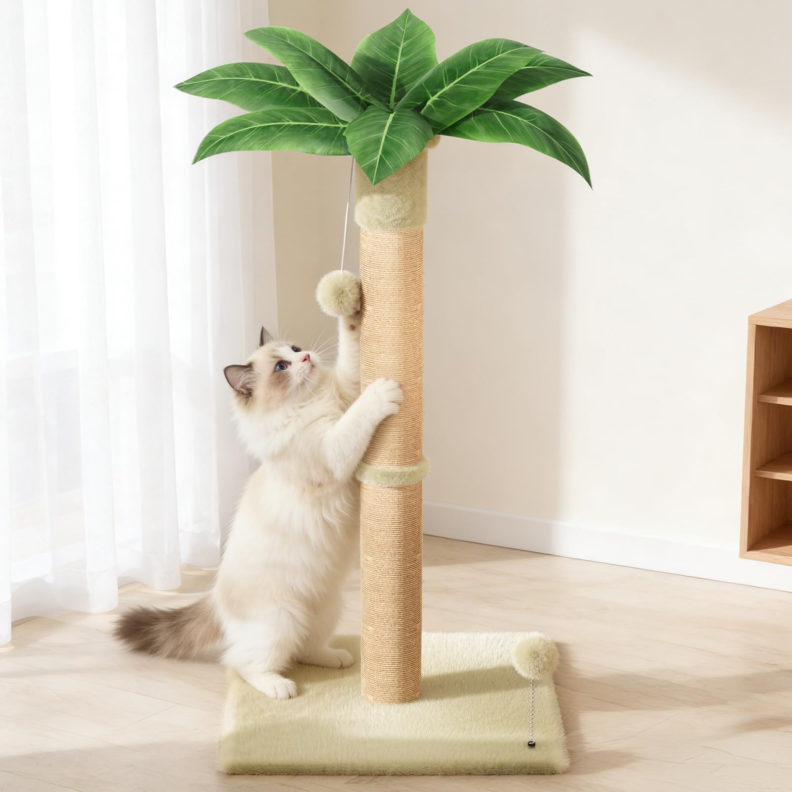 XiaZ Cat Scratching Post 34'' Tall, Cat Scratchers Tree Tower for Indoor Kitten with Extra Wide 15.8 Stable Base and 2 Toy Balls