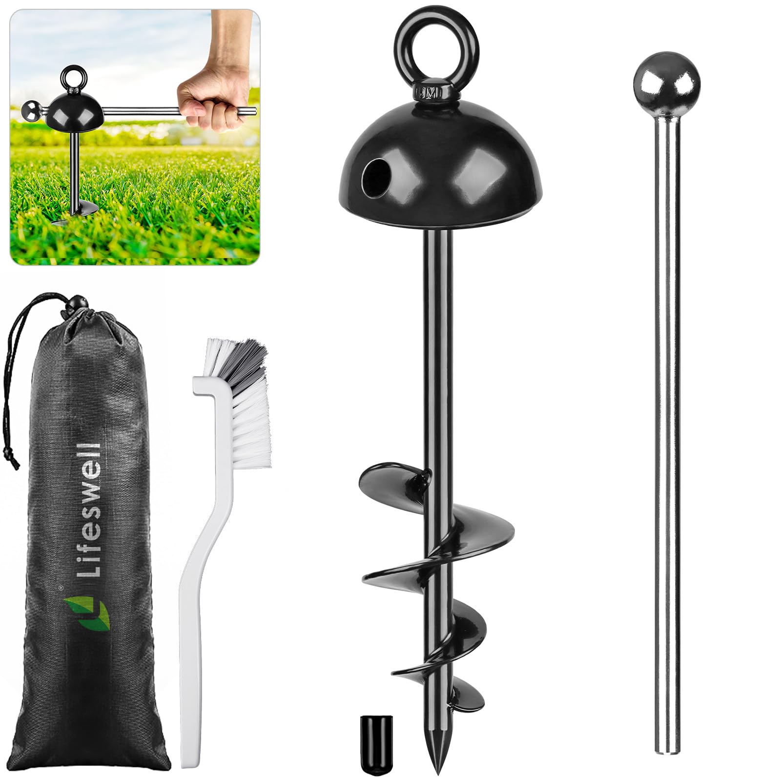 Lifeswell Heavy Duty 15'' Dog Tie Out Stake, 360 Swivel, No Tangle, Easy Install, For Large Dogs Up To 220Lbs, Perfect For Yard,