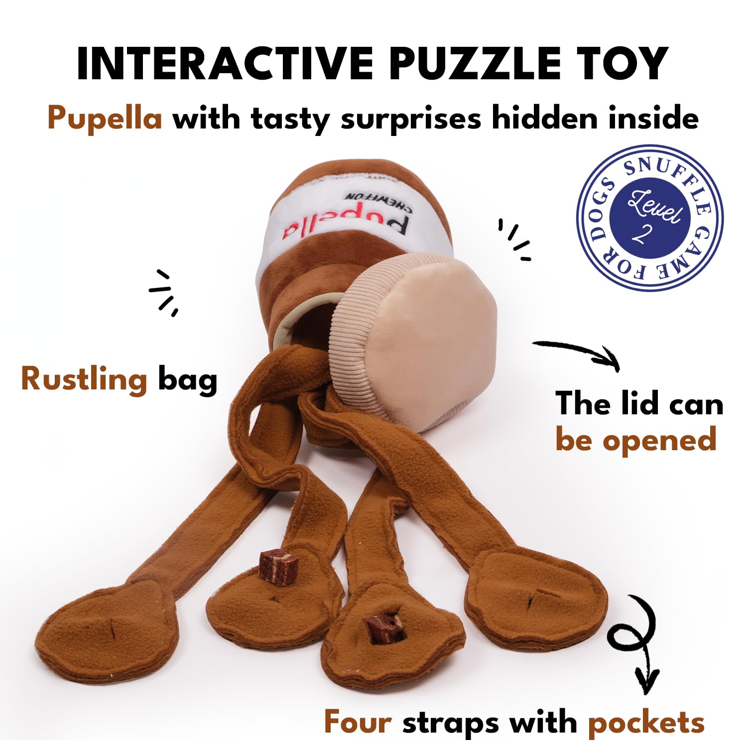 CHEWFFON Dog Puzzle Toy - Interactive Snuffle & Crinkle Toy for Small, Medium, Large Dogs - Brown and White - Model CF-US-DP-PA