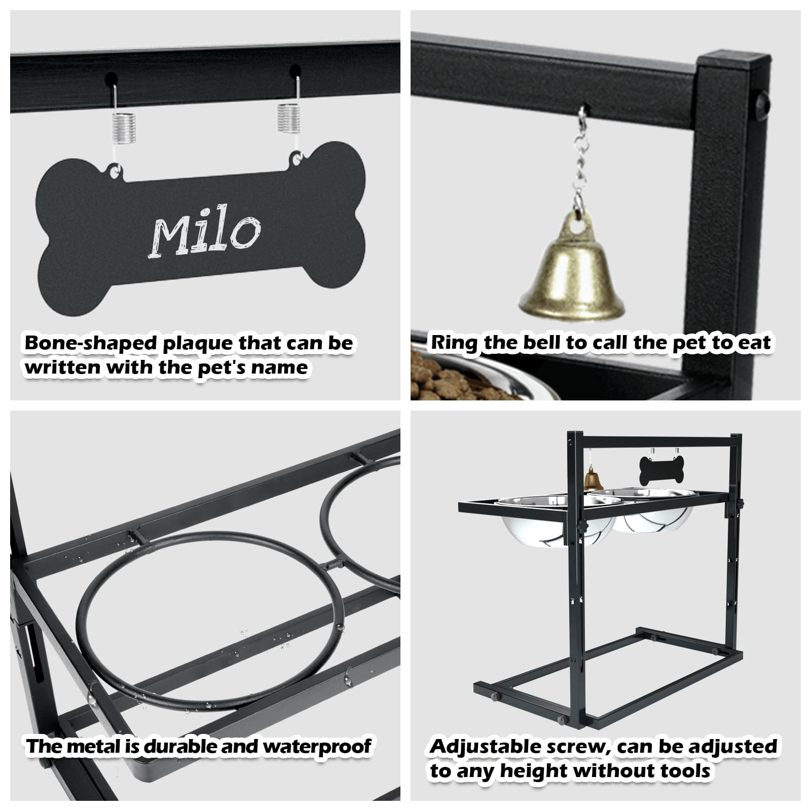 SHAINFUN Elevated Dog Feeder for Large Breeds, Adjustable Height Raised Dog Bowl Stand with 3000ML Stainless Steel Bowls