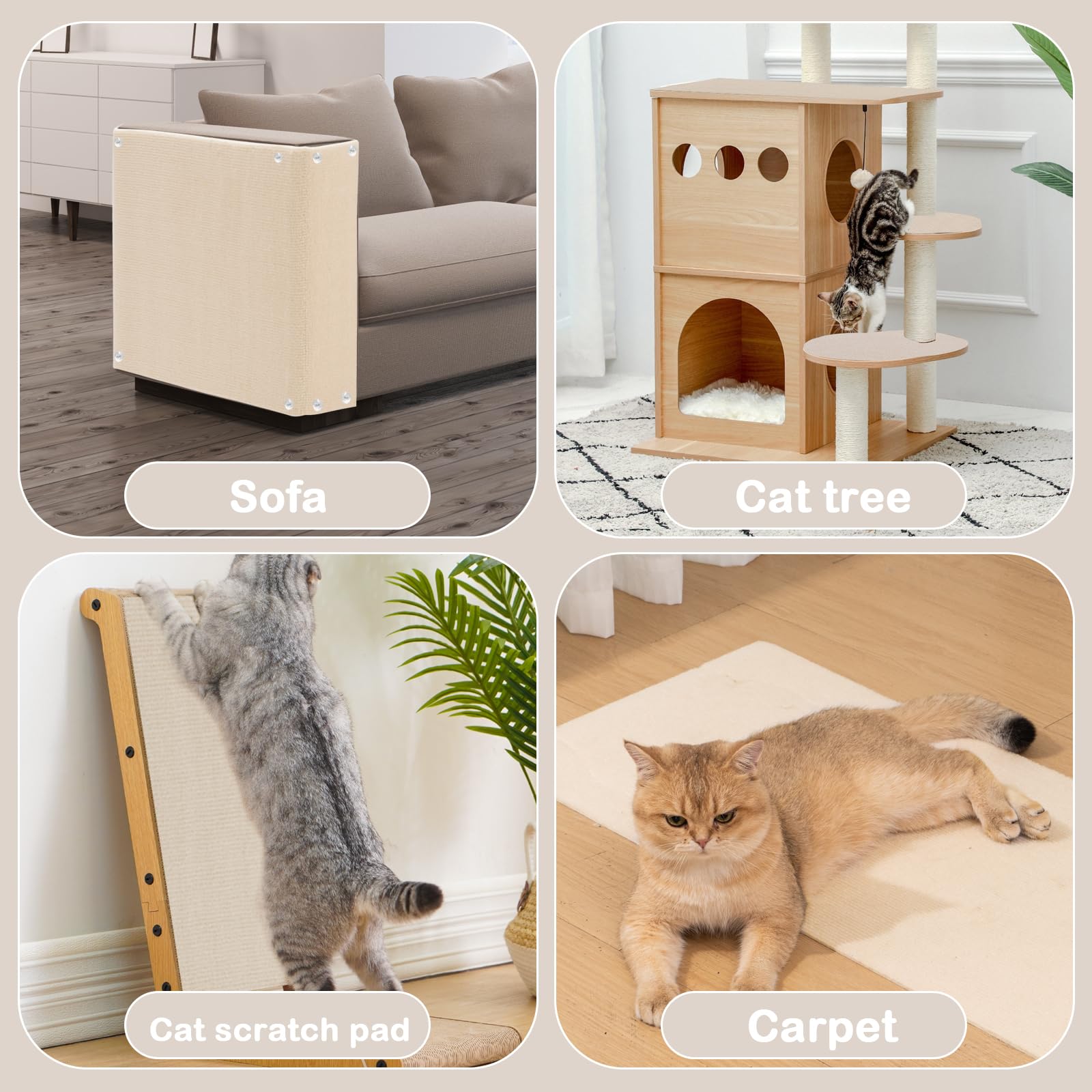Uross Cat Couch Protector For Fabric Sofa -100''X15.8'' Cat Scratcher Pad Furniture Protector Sofa Couch Corner Diy Self Adhesiv