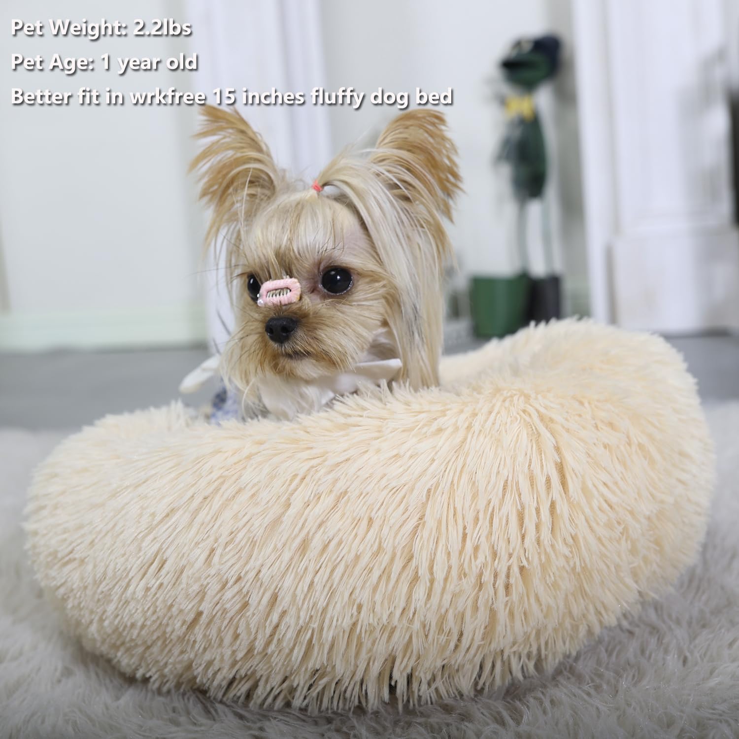 Tiny Dog Bed Extra Small Washable 15 inches Beige Donut Soft Small Dog Bed,Calming Anti Anxiety Round Fits up to 5 lbs Warm Comf