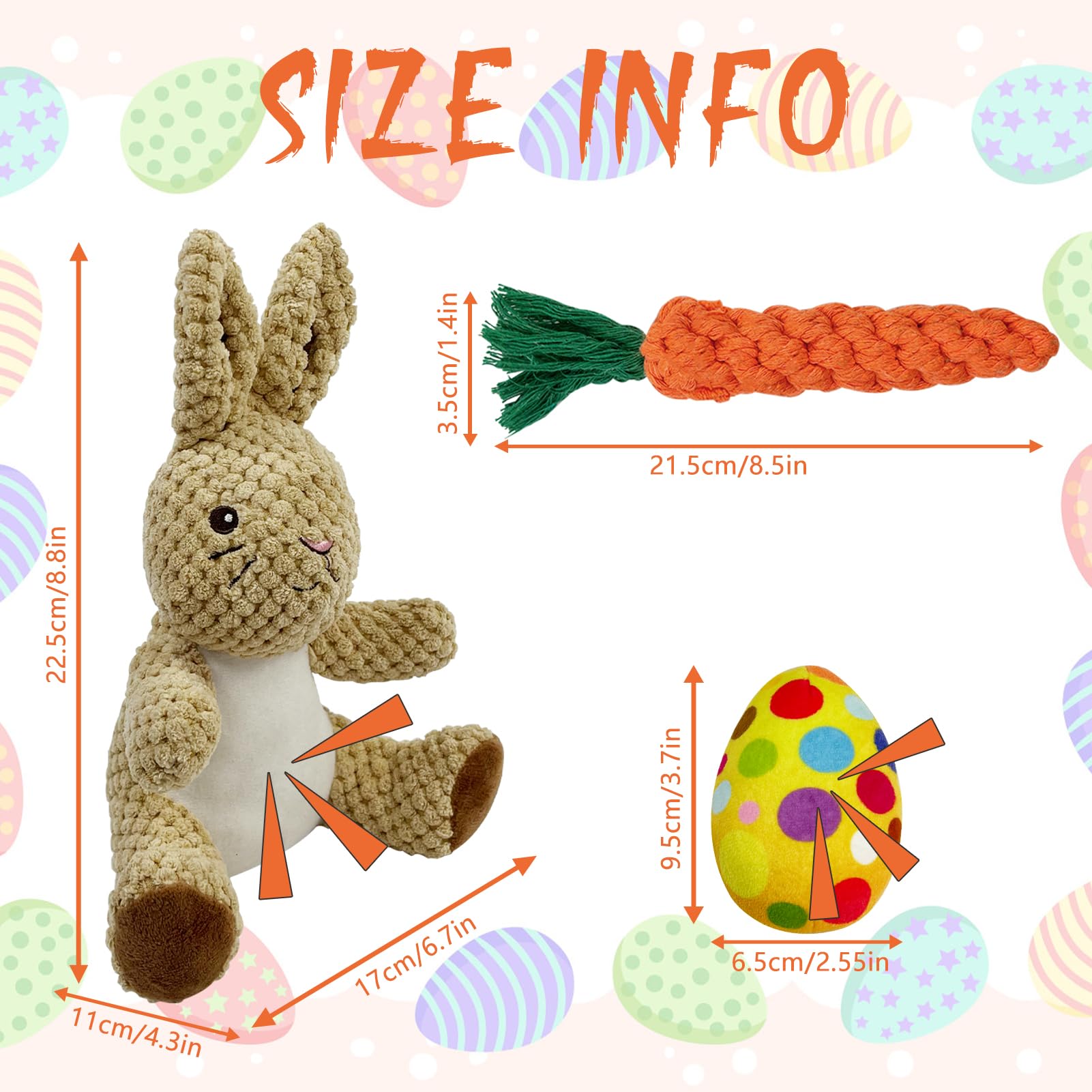Aihsumc 4 Pcs Easter Dog Squeaky Toys, Stuffed Dog Toy Plush Easter Egg Bunny Rabbit Toys With Crinkle Interactive Rope Carrot E