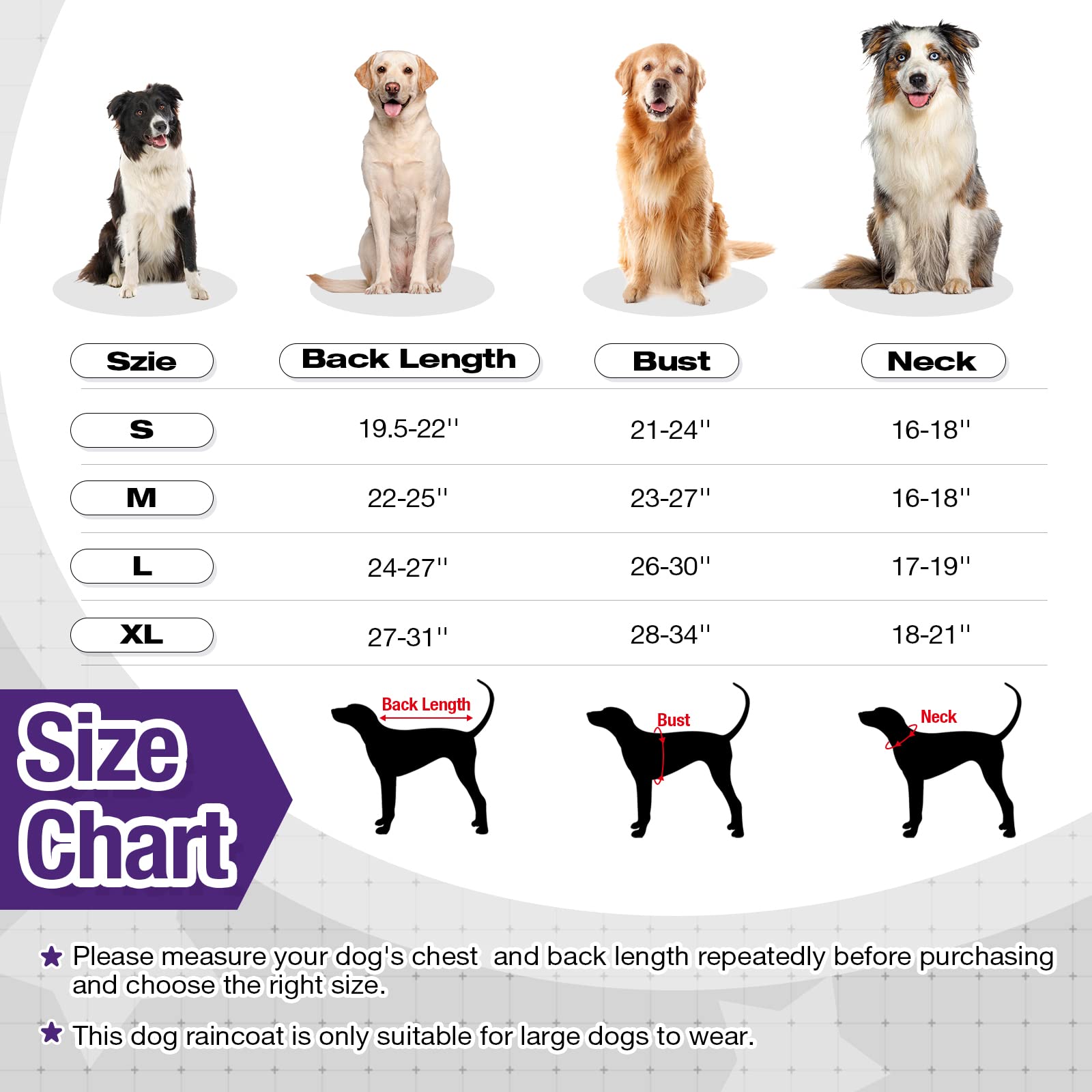 Ouobob Dog Raincoat, Waterproof Dog Rain Coats For Large Dogs, Lightweight Rain Jacket, Adjustable 4 Legs Pet Poncho With Hood, Snow-Proof Dog Vest Rainwear, Rain Clothes Apparel With Leash Hole