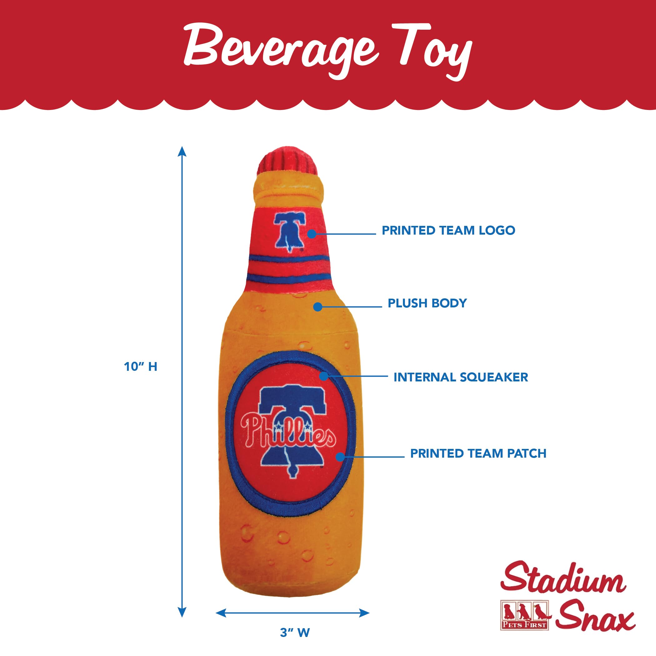 Pets First Mlb Philadelphia Phillies Stadium Beer Bottle Plush Dog Toy-Cutest Plush Toy For Dogs & Cats With Inner Squeaker & Pr