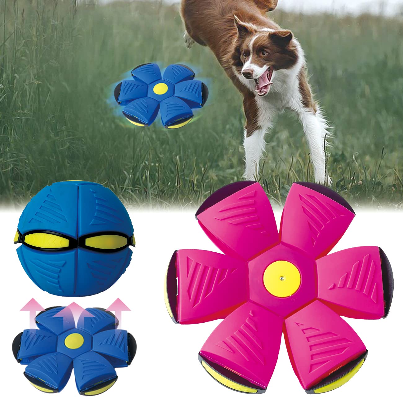 BADWALT FlidRunest 2PCS Pet Toy Flying Saucer Ball, Flying Saucer Ball Dog Toy with 3 Light for Interactive Dog,Cats, Childrens