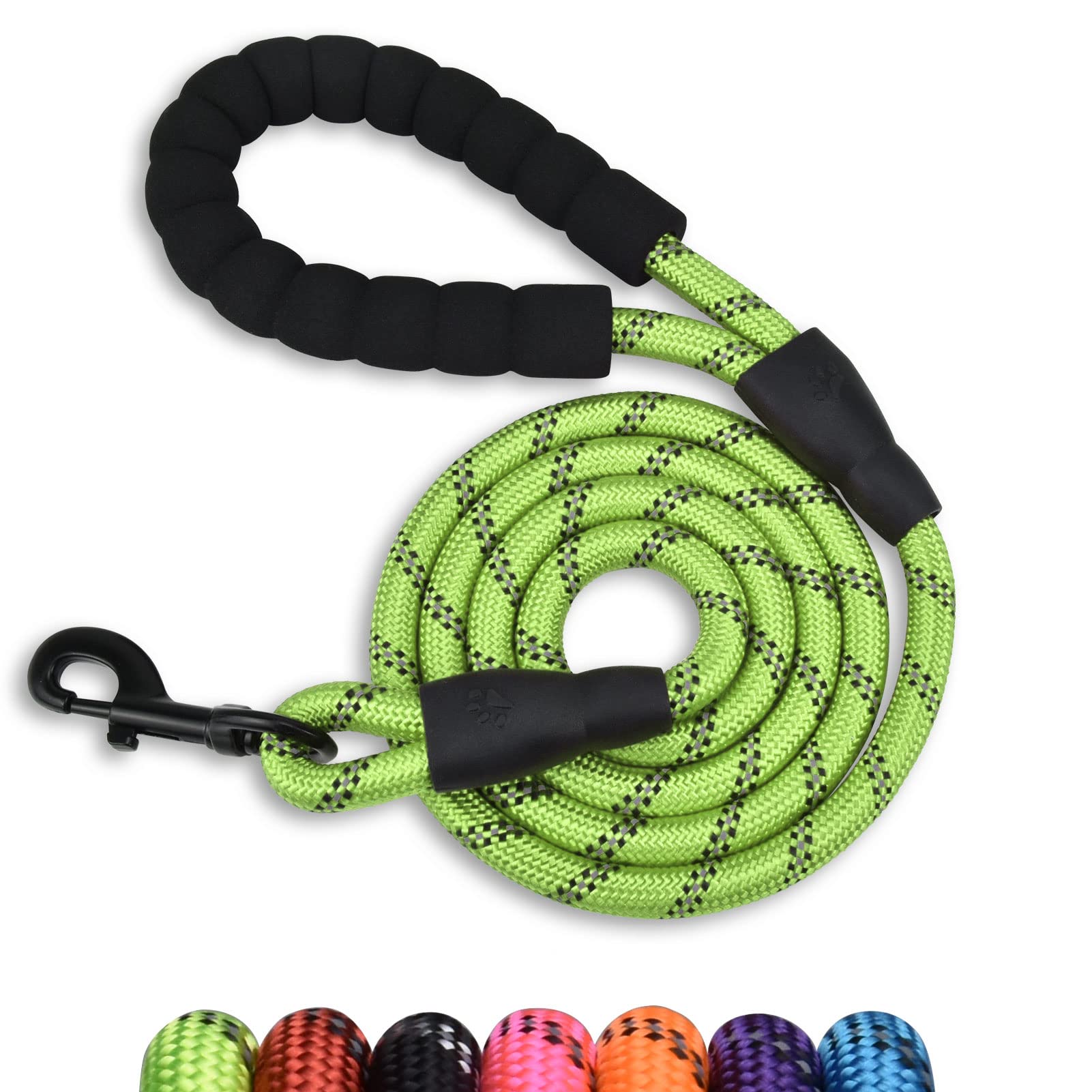 Panykoo 5/6 Ft Strong Pet Dog Leash With Soft Padded Handle,Highly Reflective Rope For Night Walking,360-Degree Rotating Metal B
