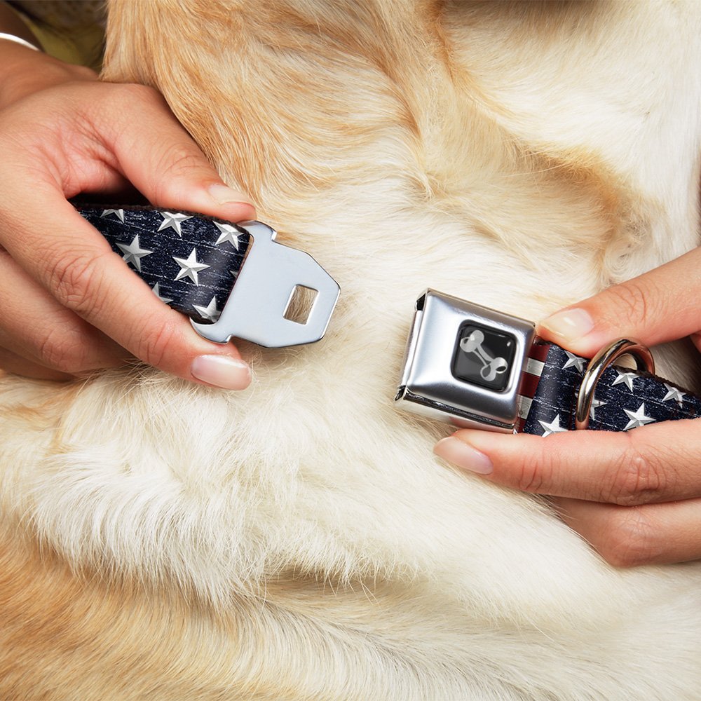 Buckle-Down Dog Collar Seatbelt Buckle Americana Rustic Stars Stripes 18 To 32 Inches 1.5 Inch Wide, Multicolor (Dc-W30186-Wl) Large