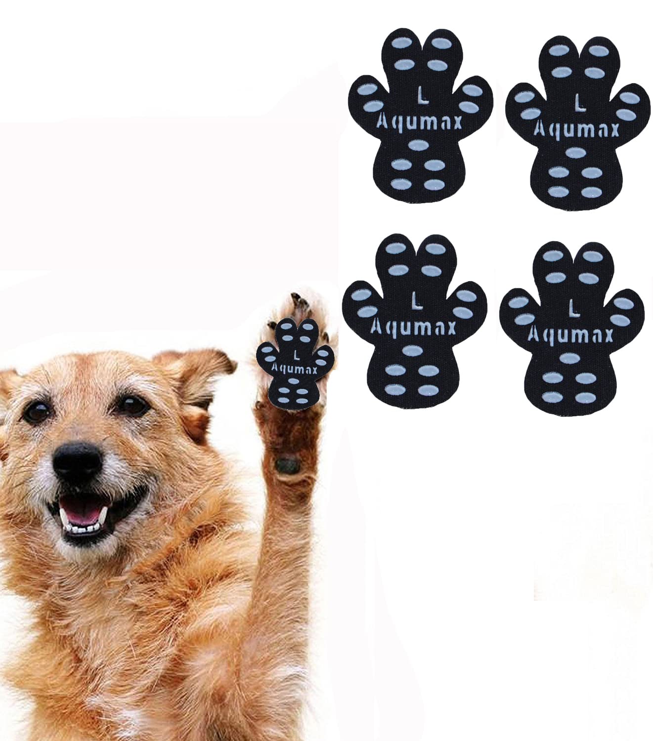 Aqumax Dog Anti Slip Paw Grips Traction Pads,Paw Protection With Stronger Adhesive, Non-Toxic,Multi-Use On Hardwood Floor Or Injuries,12 Sets-48 Pads (Black, L-1.9 * 1.6 Inch(L*W))