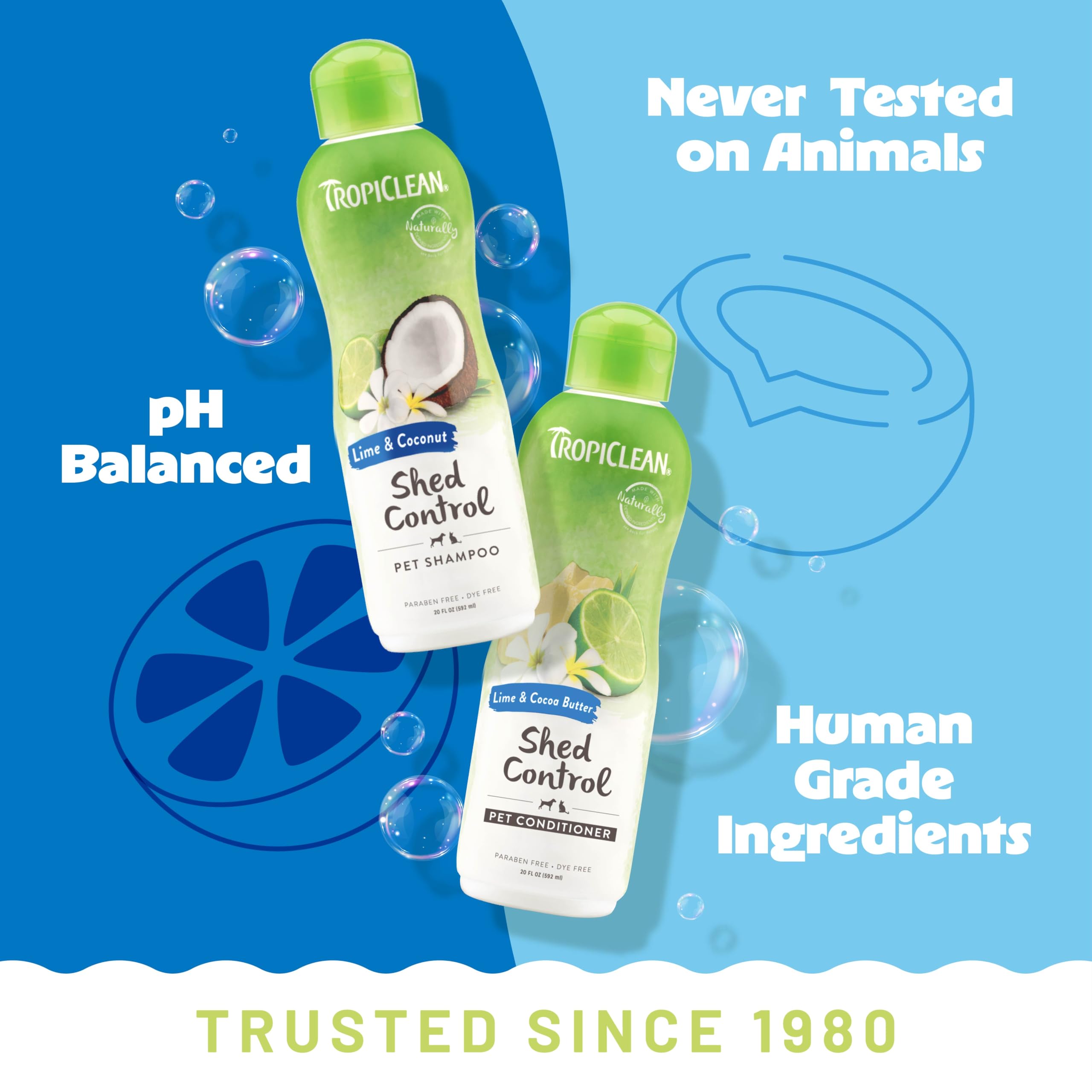 Tropiclean Deshedding Dog Shampoo And Conditioner Set, Grooming Bundle For Shedding Control, Puppy Safe, Lime & Coconut Scent, M