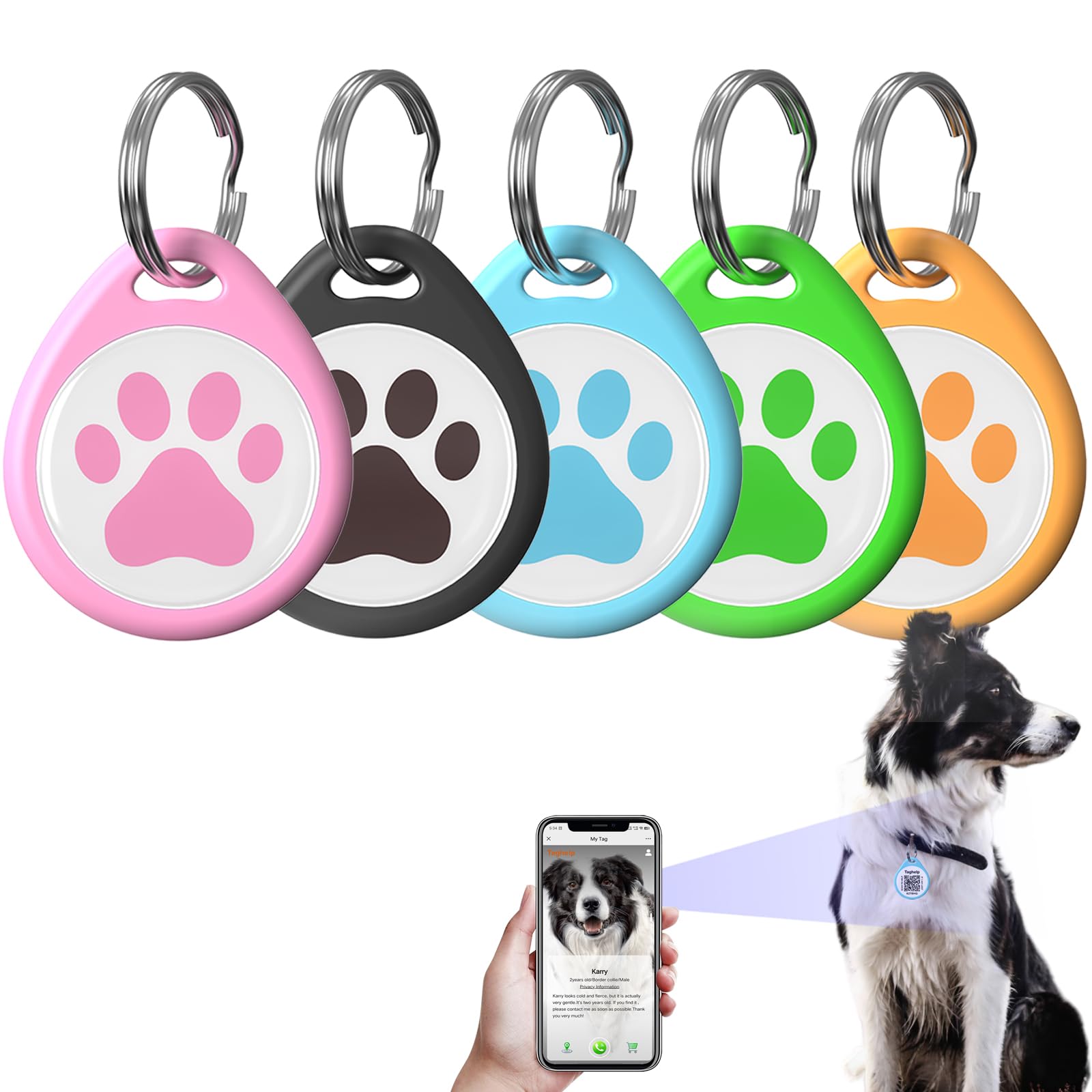 Qr Code Pet Id Dog Cat Tags (5 Pack) - Personalized, Anti-Lost, No Subscription Fees (5 Colours, 1.2'')